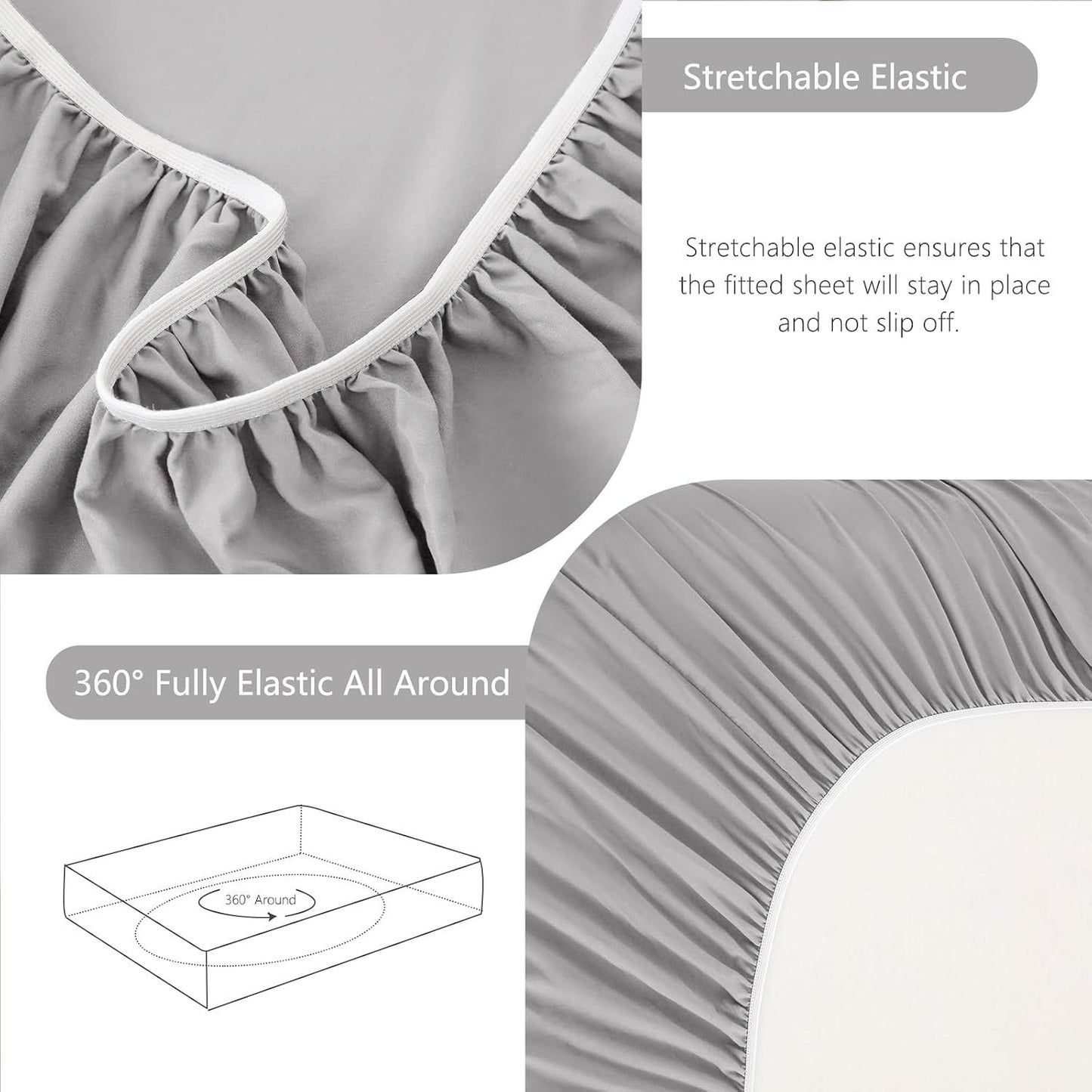 Hotel Soft Bed Sheet Set- Bedding Sheets & Pillowcases -Breathable Bedding - Wrinkle, Fade, Stain Resistant-Deep Pocket Flat Fitted Bed Sheet Set(Silver-gray,Single)