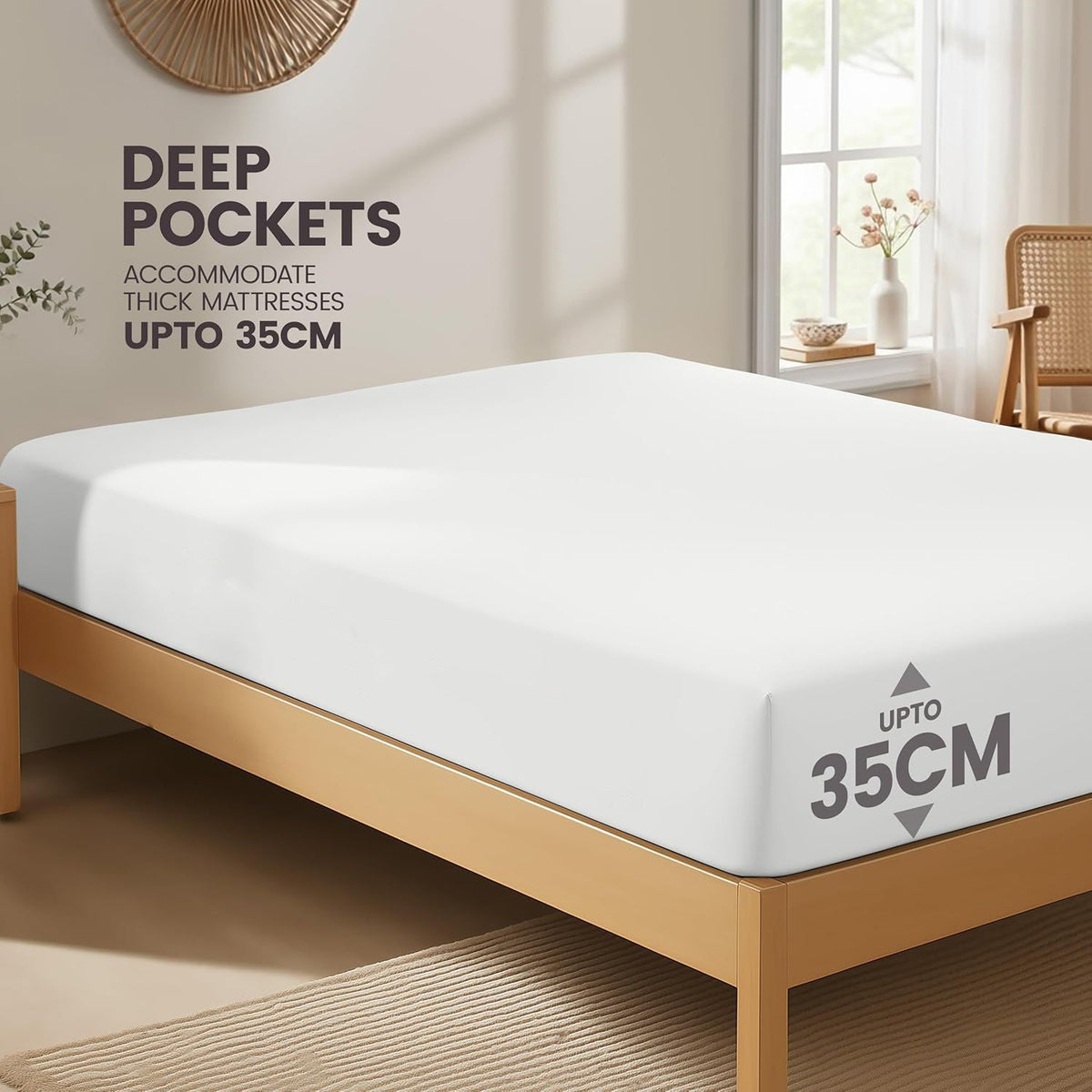 Hotel Quality Fitted Sheet - 1 Piece Fitted Sheet  -Breathable Bedding - Wrinkle, Fade, Stain Resistant- 16inch/40cm Deep Pocket Fitted Bed Sheet-Wrinkle and Fade Resistant,(White,Single)