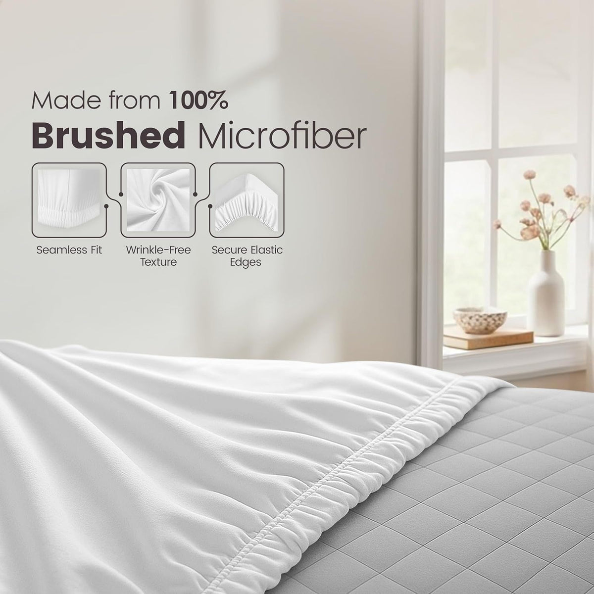 Hotel Quality Fitted Sheet - 1 Piece Fitted Sheet  -Breathable Bedding - Wrinkle, Fade, Stain Resistant- 16inch/40cm Deep Pocket Fitted Bed Sheet-Wrinkle and Fade Resistant,(White,Single)