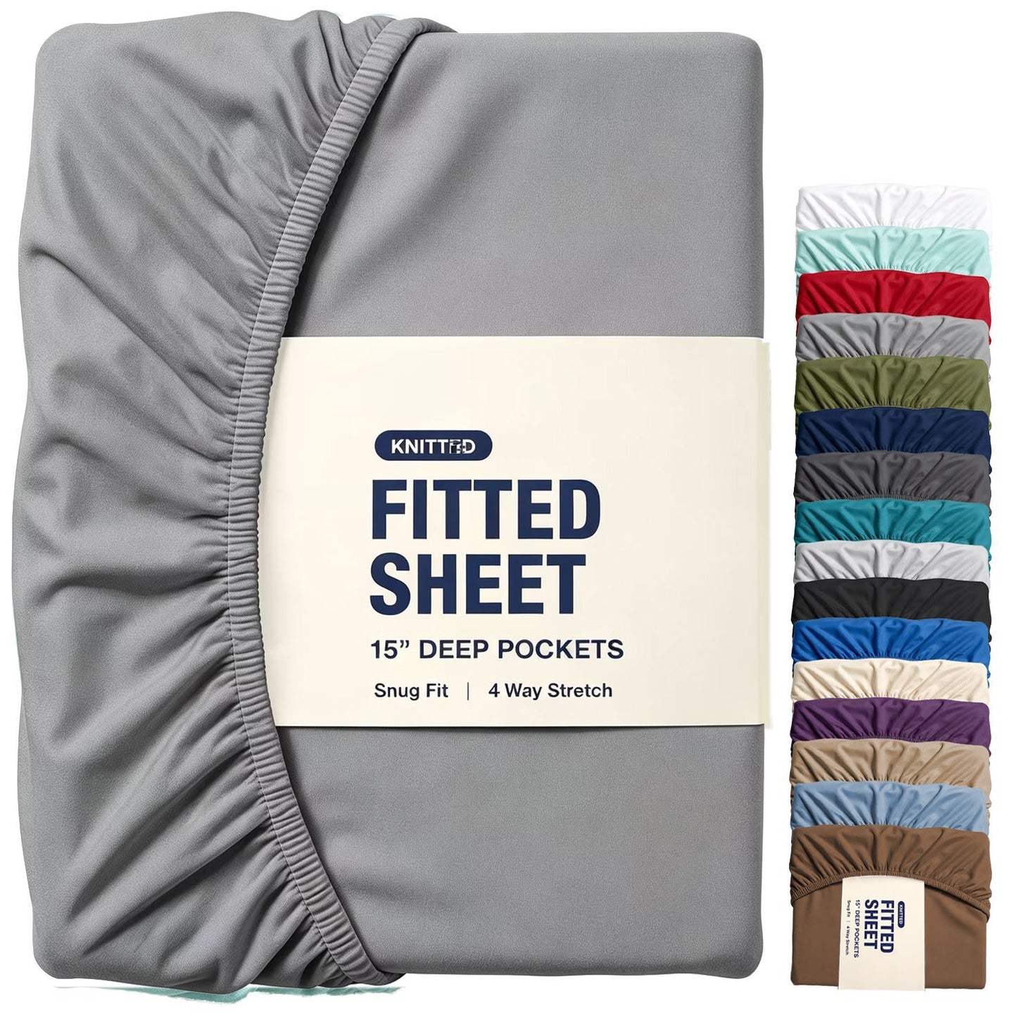 Hotel Quality Fitted Sheet - 1 Piece Fitted Sheet  -Breathable Bedding - Wrinkle, Fade, Stain Resistant- 16inch/40cm Deep Pocket Fitted Bed Sheet-Wrinkle and Fade Resistant,(Grey,Single)