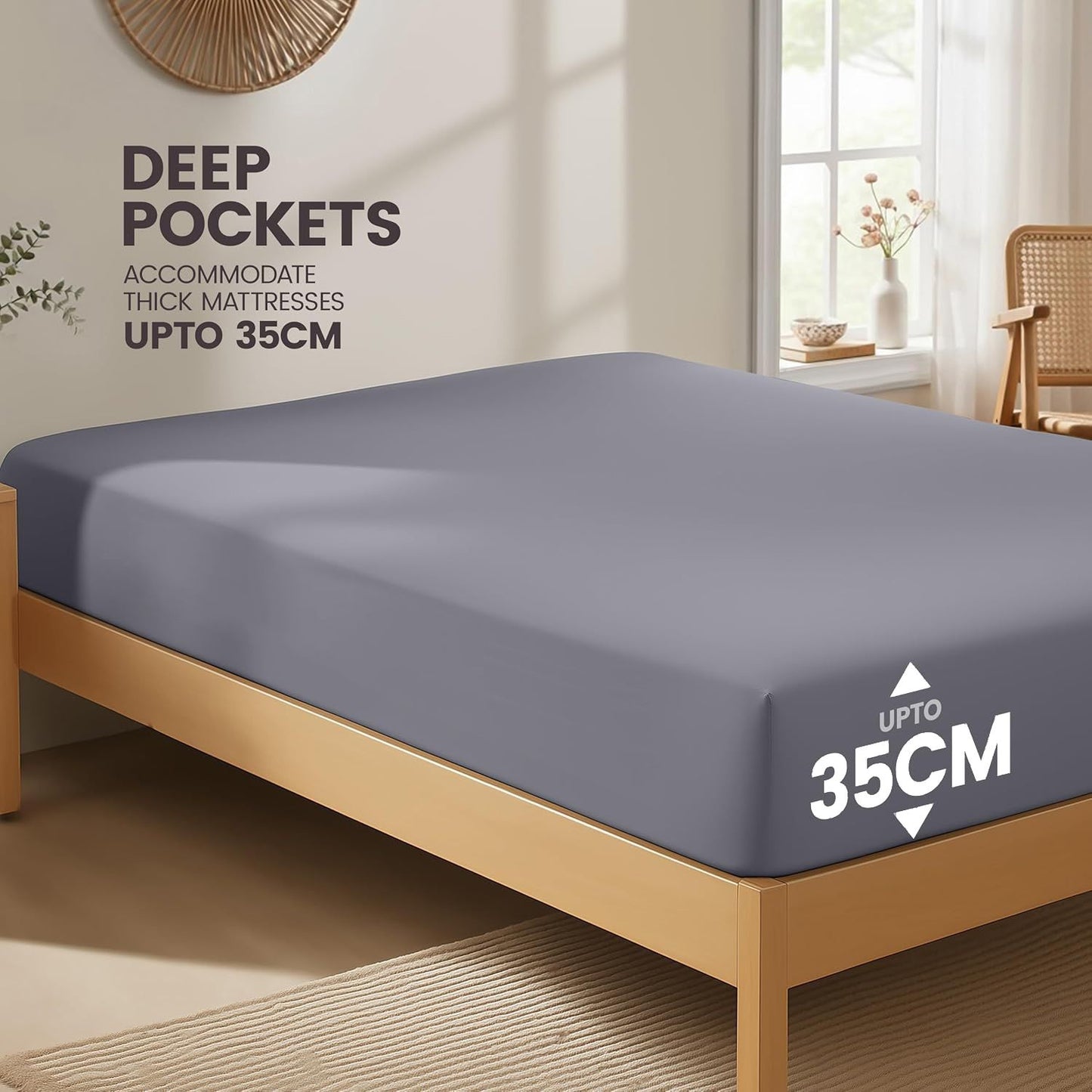 Hotel Quality Fitted Sheet - 1 Piece Fitted Sheet  -Breathable Bedding - Wrinkle, Fade, Stain Resistant- 16inch/40cm Deep Pocket Fitted Bed Sheet-Wrinkle and Fade Resistant,(Grey,Single)