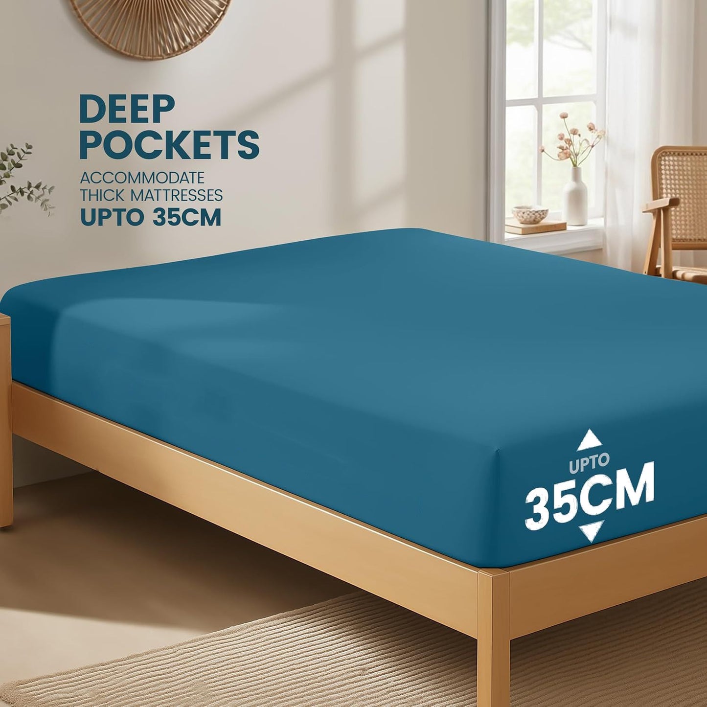 Hotel Quality Fitted Sheet - 1 Piece Fitted Sheet  -Breathable Bedding - Wrinkle, Fade, Stain Resistant- 16inch/40cm Deep Pocket Fitted Bed Sheet-Wrinkle and Fade Resistant,(Biscay blue,Single)