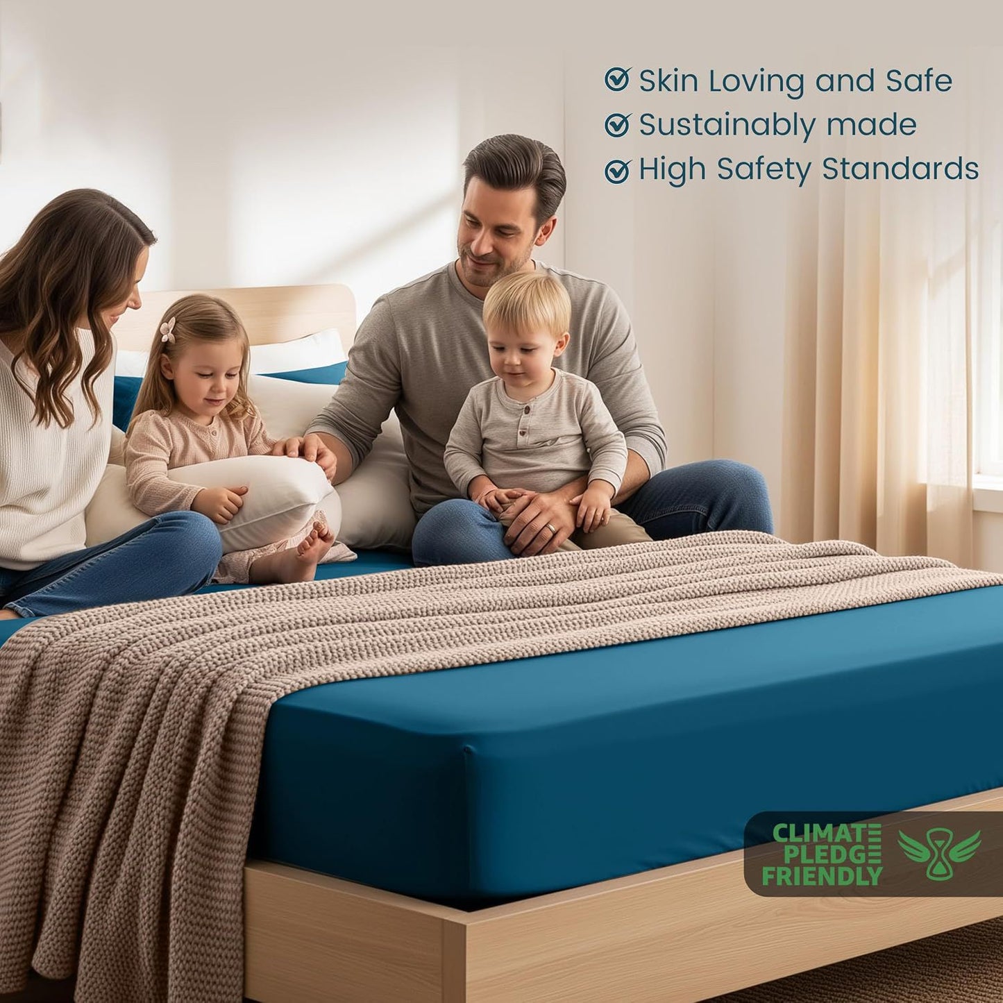 Hotel Quality Fitted Sheet - 1 Piece Fitted Sheet  -Breathable Bedding - Wrinkle, Fade, Stain Resistant- 16inch/40cm Deep Pocket Fitted Bed Sheet-Wrinkle and Fade Resistant,(Biscay blue,Single)