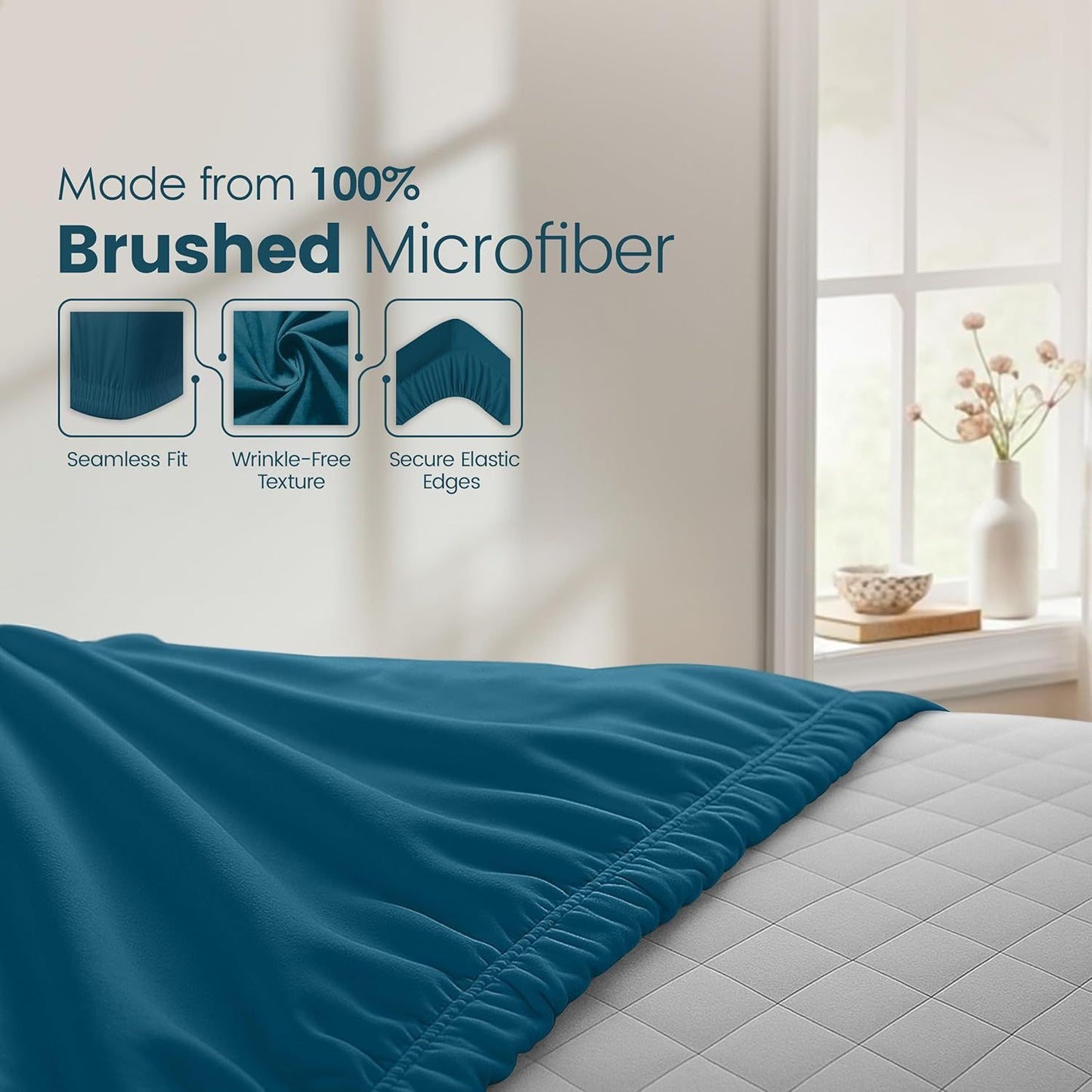 Hotel Quality Fitted Sheet - 1 Piece Fitted Sheet  -Breathable Bedding - Wrinkle, Fade, Stain Resistant- 16inch/40cm Deep Pocket Fitted Bed Sheet-Wrinkle and Fade Resistant,(Biscay blue,Single)