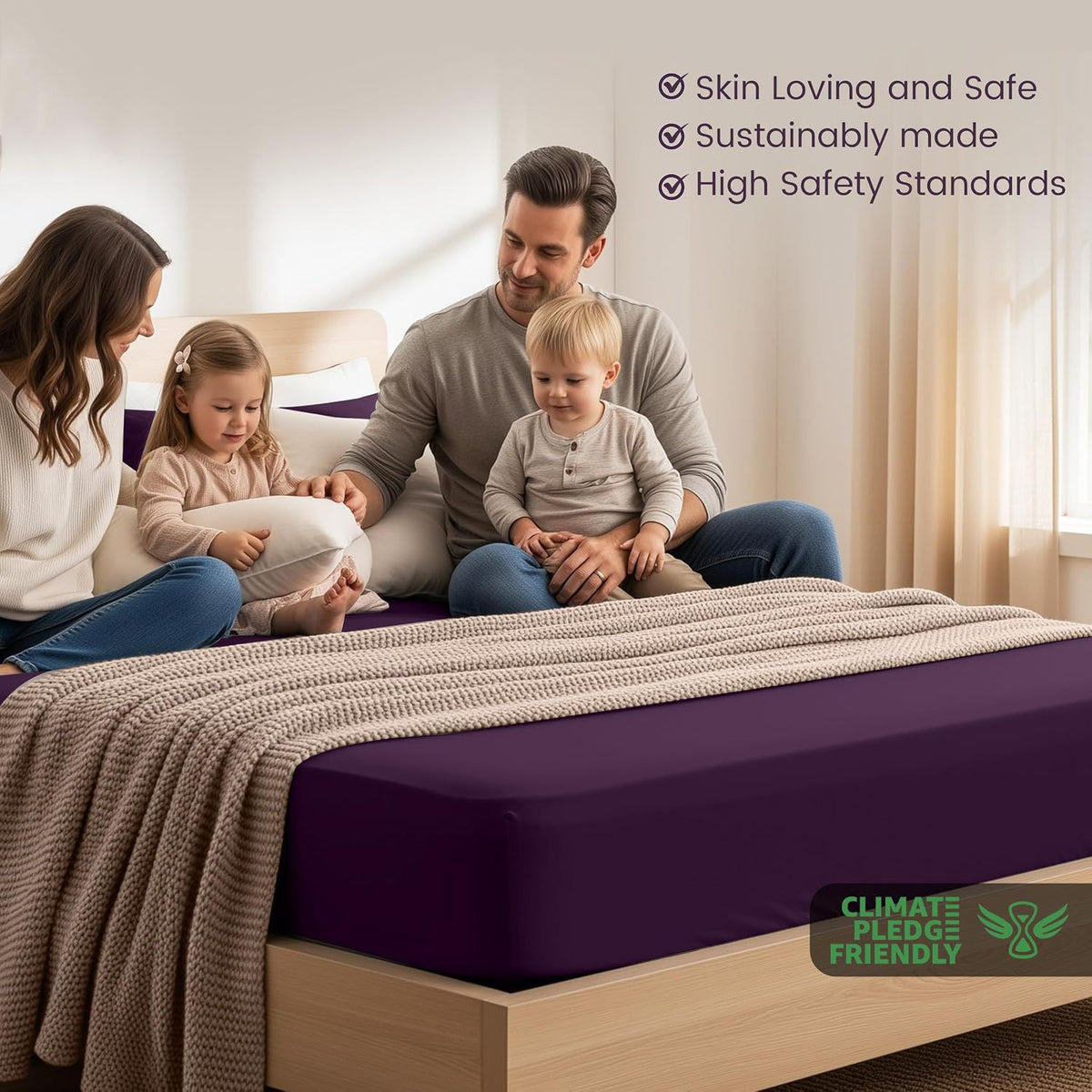 Hotel Quality Fitted Sheet - 1 Piece Fitted Sheet  -Breathable Bedding - Wrinkle, Fade, Stain Resistant- 16inch/40cm Deep Pocket Fitted Bed Sheet-Wrinkle and Fade Resistant,(Purple,Single)