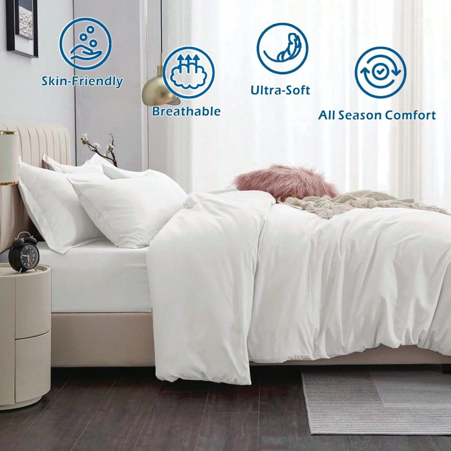 Hotel Soft Microfiber Duvet Cover Set-2000TC Quilt Cover Set & Pillowcases -1 Donna Cover Zipper Closure & 1 x Pillowcases-Breathable Bedding - Wrinkle, Fade, Stain Resistant(Raw white,Super King)
