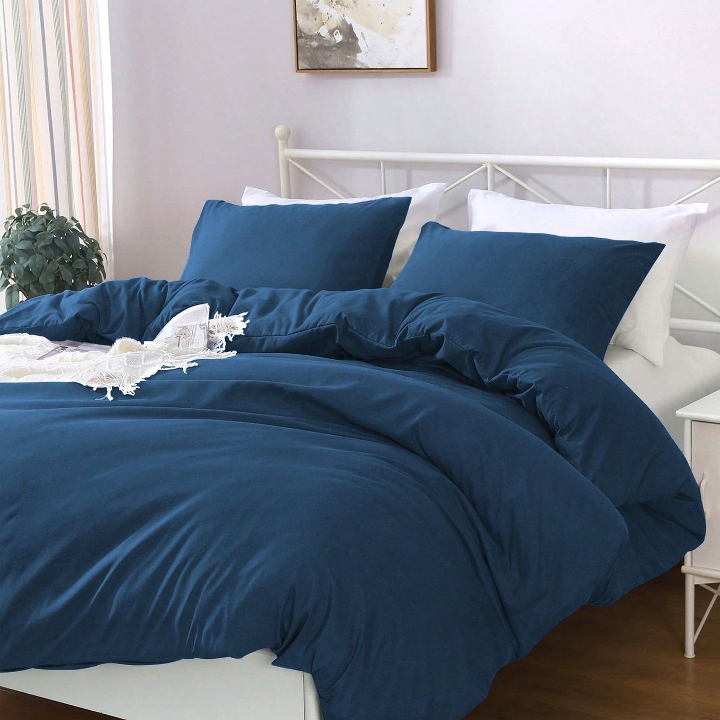 Hotel Soft Microfiber Duvet Cover Set-2000TC Quilt Cover Set & Pillowcases -1 Donna Cover Zipper Closure & 1 x Pillowcases-Breathable Bedding - Wrinkle, Fade, Stain Resistant(Navy,Super King)