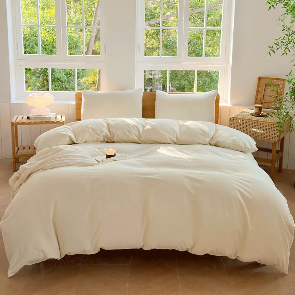 Hotel Soft Microfiber Duvet Cover Set-2000TC Quilt Cover Set & Pillowcases -1 Donna Cover Zipper Closure & 1 x Pillowcases-Breathable Bedding - Wrinkle, Fade, Stain Resistant(Cream White,Super King)