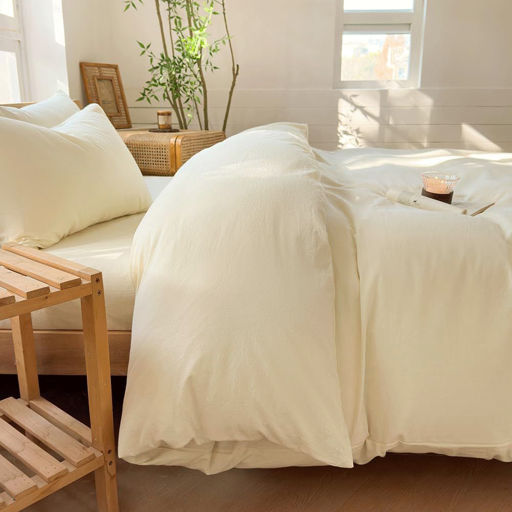 Hotel Soft Microfiber Duvet Cover Set-2000TC Quilt Cover Set & Pillowcases -1 Donna Cover Zipper Closure & 1 x Pillowcases-Breathable Bedding - Wrinkle, Fade, Stain Resistant(Cream White,Super King)