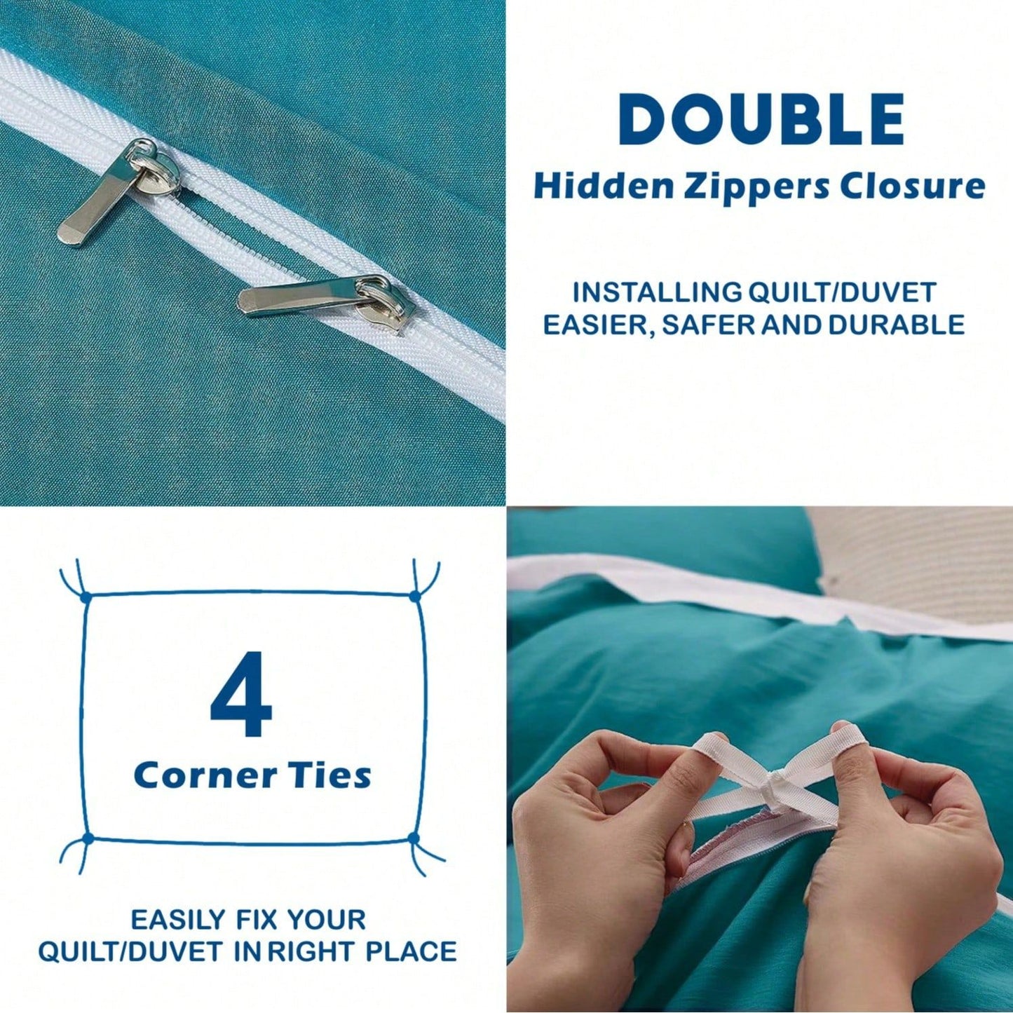 Hotel Soft Microfiber Duvet Cover Set-2000TC Quilt Cover Set & Pillowcases -1 Donna Cover Zipper Closure & 1 x Pillowcases-Breathable Bedding - Wrinkle, Fade, Stain Resistant(Biscay blue,Super King)
