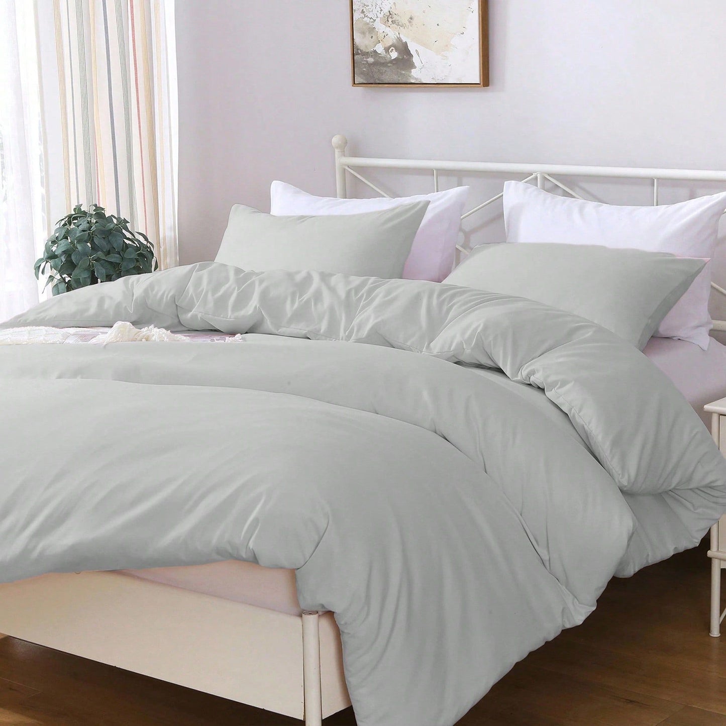 Hotel Soft Microfiber Duvet Cover Set-2000TC Quilt Cover Set & Pillowcases -1 Donna Cover Zipper Closure & 1 x Pillowcases-Breathable Bedding - Wrinkle, Fade, Stain Resistant(Silver-gray,Super King)