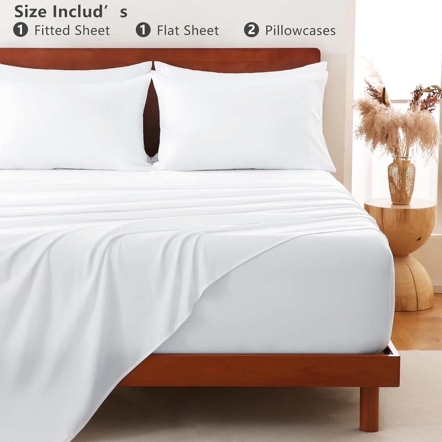Hotel Soft Bed Sheet Set- Bedding Sheets & Pillowcases -Breathable Bedding - Wrinkle, Fade, Stain Resistant-Deep Pocket Flat Fitted Bed Sheet Set(Raw white,Super King)