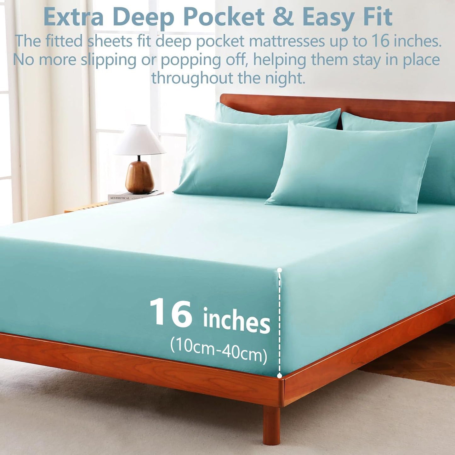 Hotel Soft Bed Sheet Set- Bedding Sheets & Pillowcases -Breathable Bedding - Wrinkle, Fade, Stain Resistant-Deep Pocket Flat Fitted Bed Sheet Set(Ice Blue,Super King)