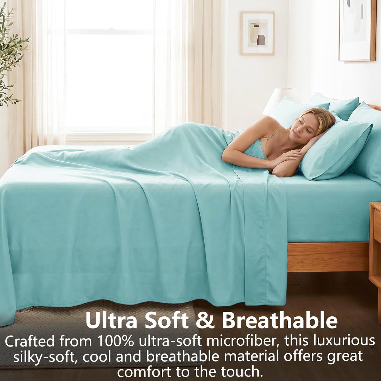 Hotel Soft Bed Sheet Set- Bedding Sheets & Pillowcases -Breathable Bedding - Wrinkle, Fade, Stain Resistant-Deep Pocket Flat Fitted Bed Sheet Set(Ice Blue,Super King)