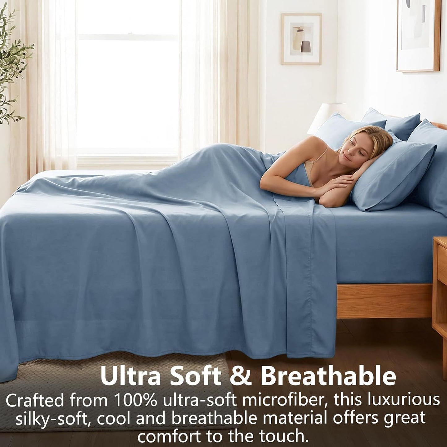 Hotel Soft Bed Sheet Set- Bedding Sheets & Pillowcases -Breathable Bedding - Wrinkle, Fade, Stain Resistant-Deep Pocket Flat Fitted Bed Sheet Set(Ocean,Super King)
