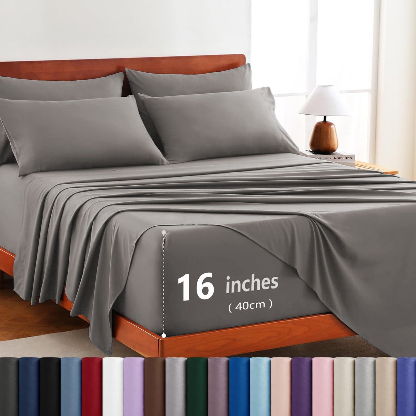 Hotel Soft Bed Sheet Set- Bedding Sheets & Pillowcases -Breathable Bedding - Wrinkle, Fade, Stain Resistant-Deep Pocket Flat Fitted Bed Sheet Set(Grey,Super King)