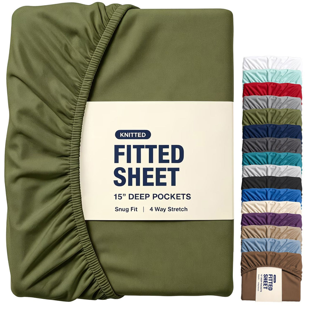 Hotel Quality Fitted Sheet - 1 Piece Fitted Sheet  -Breathable Bedding - Wrinkle, Fade, Stain Resistant- 16inch/40cm Deep Pocket Fitted Bed Sheet-Wrinkle and Fade Resistant,(Olive green,Super King)