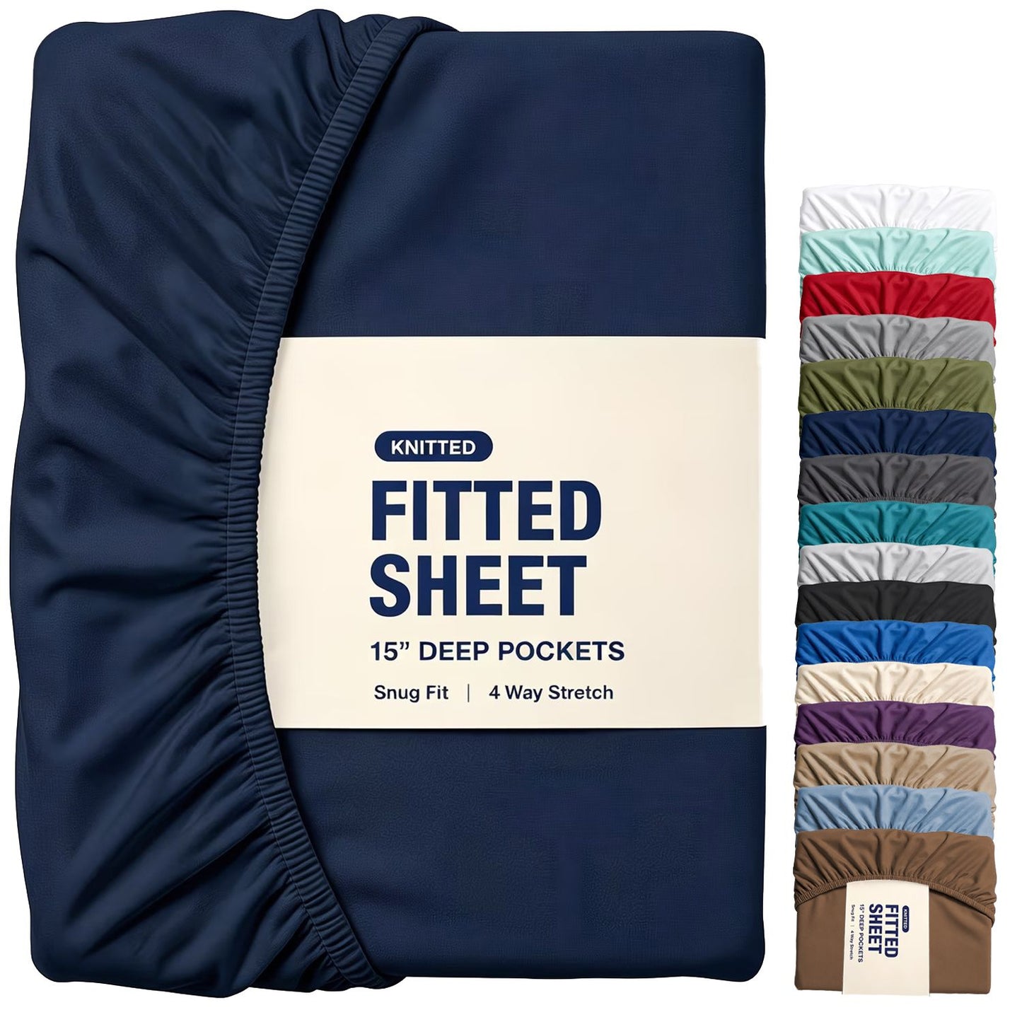 Hotel Quality Fitted Sheet - 1 Piece Fitted Sheet  -Breathable Bedding - Wrinkle, Fade, Stain Resistant- 16inch/40cm Deep Pocket Fitted Bed Sheet-Wrinkle and Fade Resistant,(Navy,Super King)