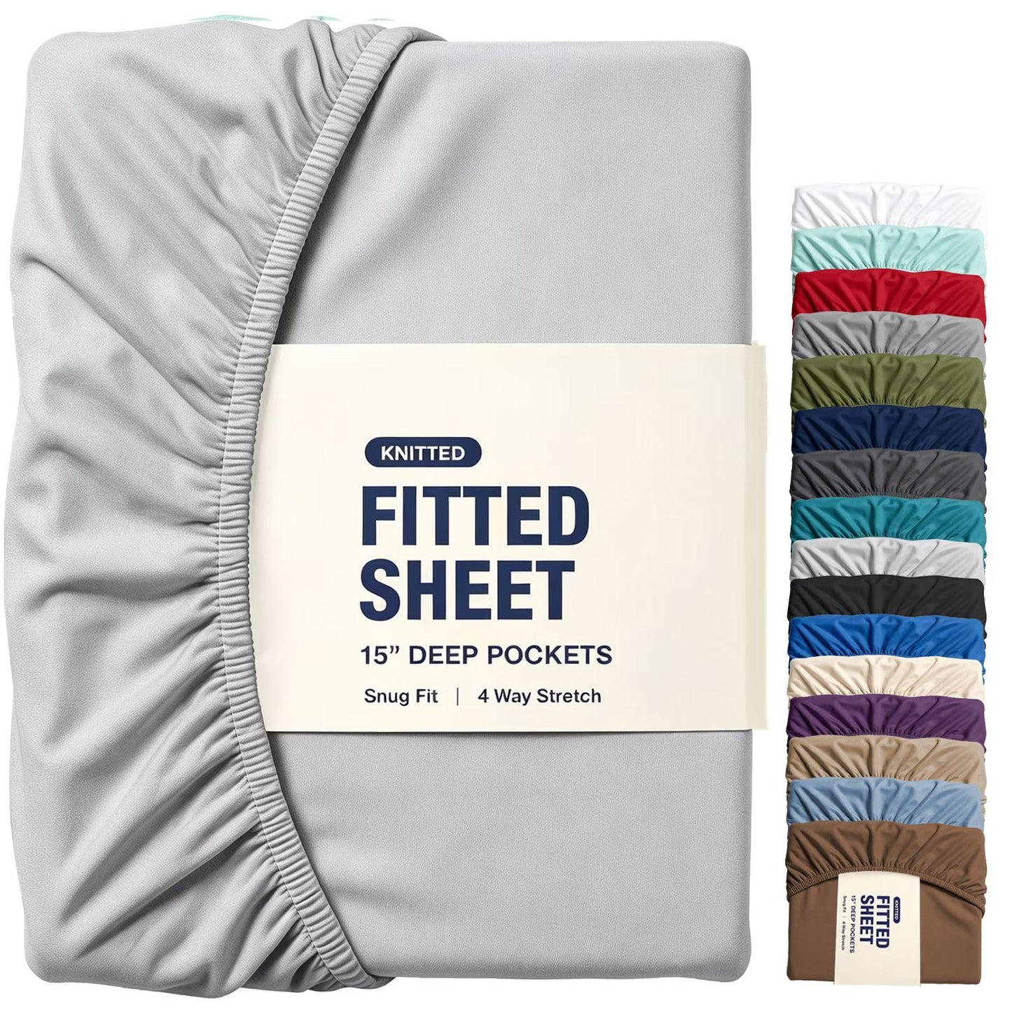 Hotel Quality Fitted Sheet - 1 Piece Fitted Sheet  -Breathable Bedding - Wrinkle, Fade, Stain Resistant- 16inch/40cm Deep Pocket Fitted Bed Sheet-Wrinkle and Fade Resistant,(Silver-gray,Super King)
