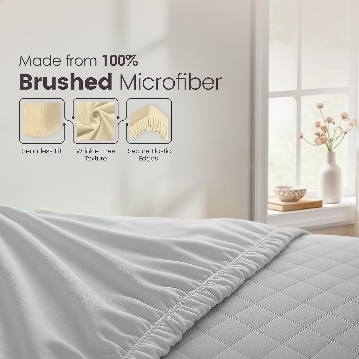 Hotel Quality Fitted Sheet - 1 Piece Fitted Sheet  -Breathable Bedding - Wrinkle, Fade, Stain Resistant- 16inch/40cm Deep Pocket Fitted Bed Sheet-Wrinkle and Fade Resistant,(Silver-gray,Super King)