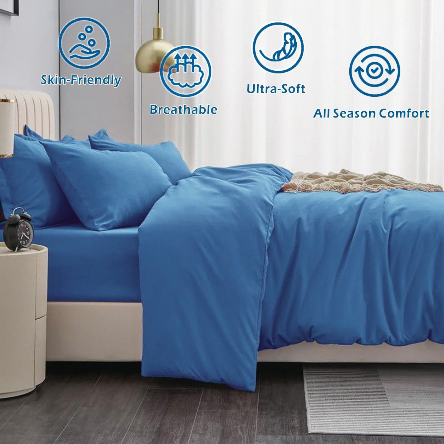 3 Piece Hotel Soft Microfiber Quilt Cover Set-2000TC Duvet/Donna Cover Set & Pillowcases -1 Quilt Cover Zipper Closure & 1 x Pillowcases-Breathable Bedding - Wrinkle, Fade, Stain Resistant(Ocean,Double)