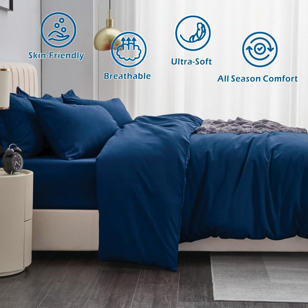 3 Piece Hotel Soft Microfiber Quilt Cover Set-2000TC Duvet/Donna Cover Set & Pillowcases -1 Quilt Cover Zipper Closure & 1 x Pillowcases-Breathable Bedding - Wrinkle, Fade, Stain Resistant(Navy,Double)