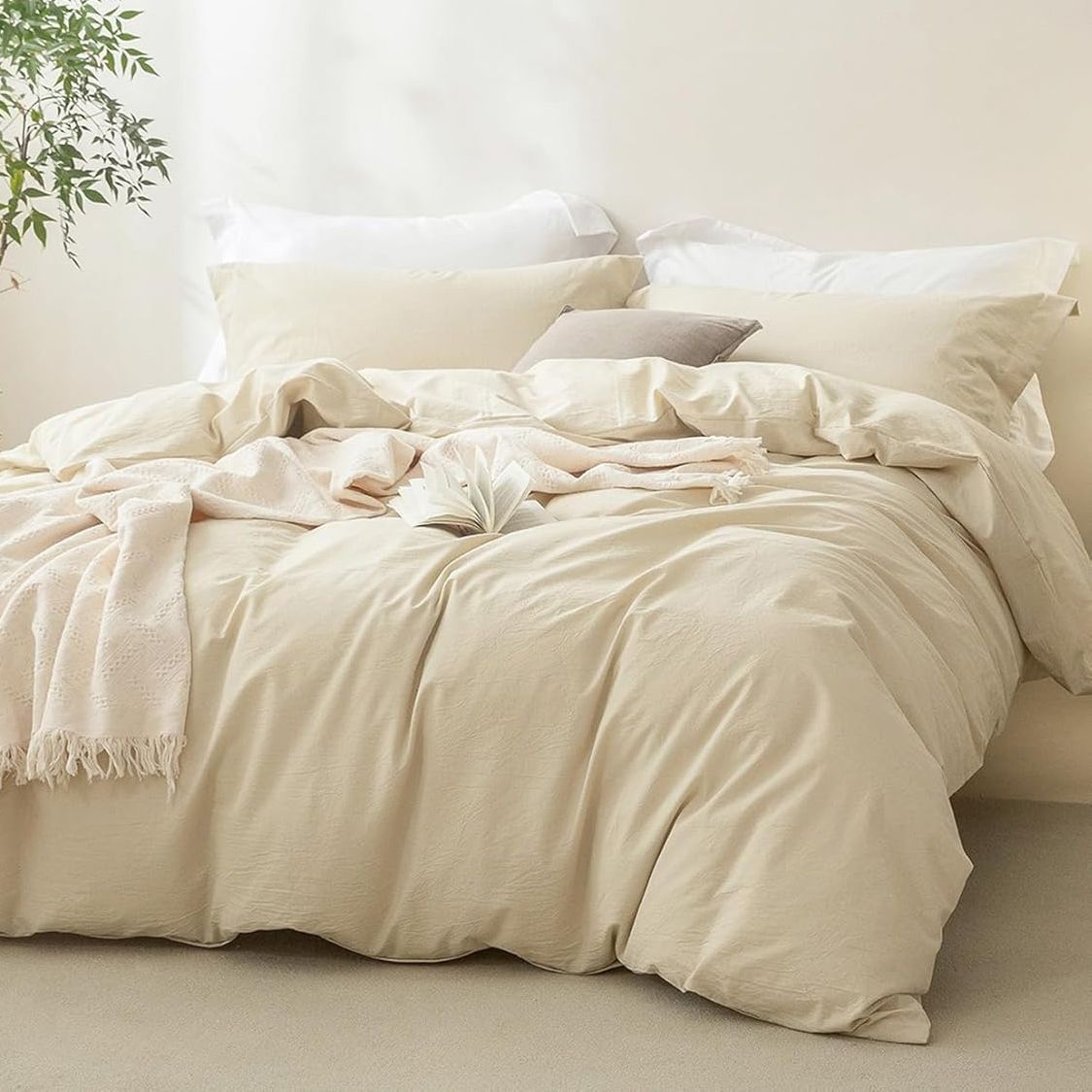 3 Piece Hotel Soft Microfiber Quilt Cover Set-2000TC Duvet/Donna Cover Set & Pillowcases -1 Quilt Cover Zipper Closure & 1 x Pillowcases-Breathable Bedding - Wrinkle, Fade, Stain Resistant(Cream White,Double)