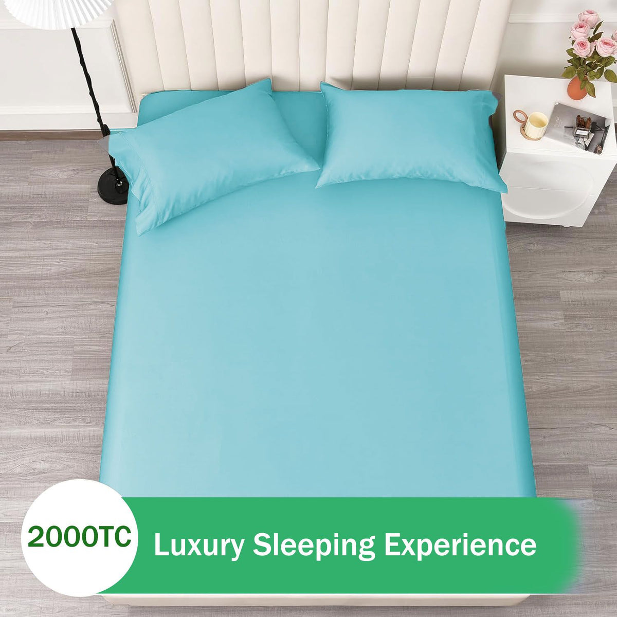 3 Piece Fitted Sheet Set- Fitted Sheet & Pillowcases -Breathable Bedding - Wrinkle, Fade, Stain Resistant- 40cm Deep Pocket Fitted Bed Sheet Set(Ice blue,Double)