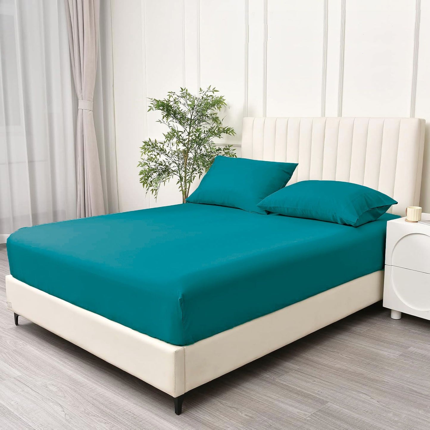3 Piece Fitted Sheet Set- Fitted Sheet & Pillowcases -Breathable Bedding - Wrinkle, Fade, Stain Resistant- 40cm Deep Pocket Fitted Bed Sheet Set(Biscay blue,Double)