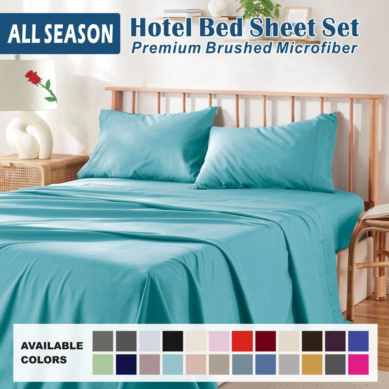 4 Piece Bed Sheet Set- Bedding Sheets & Pillowcases -Breathable Bedding - Wrinkle, Fade, Stain Resistant-Deep Pocket Flat Fitted Bed Sheet Set(Ice Blue,Double)