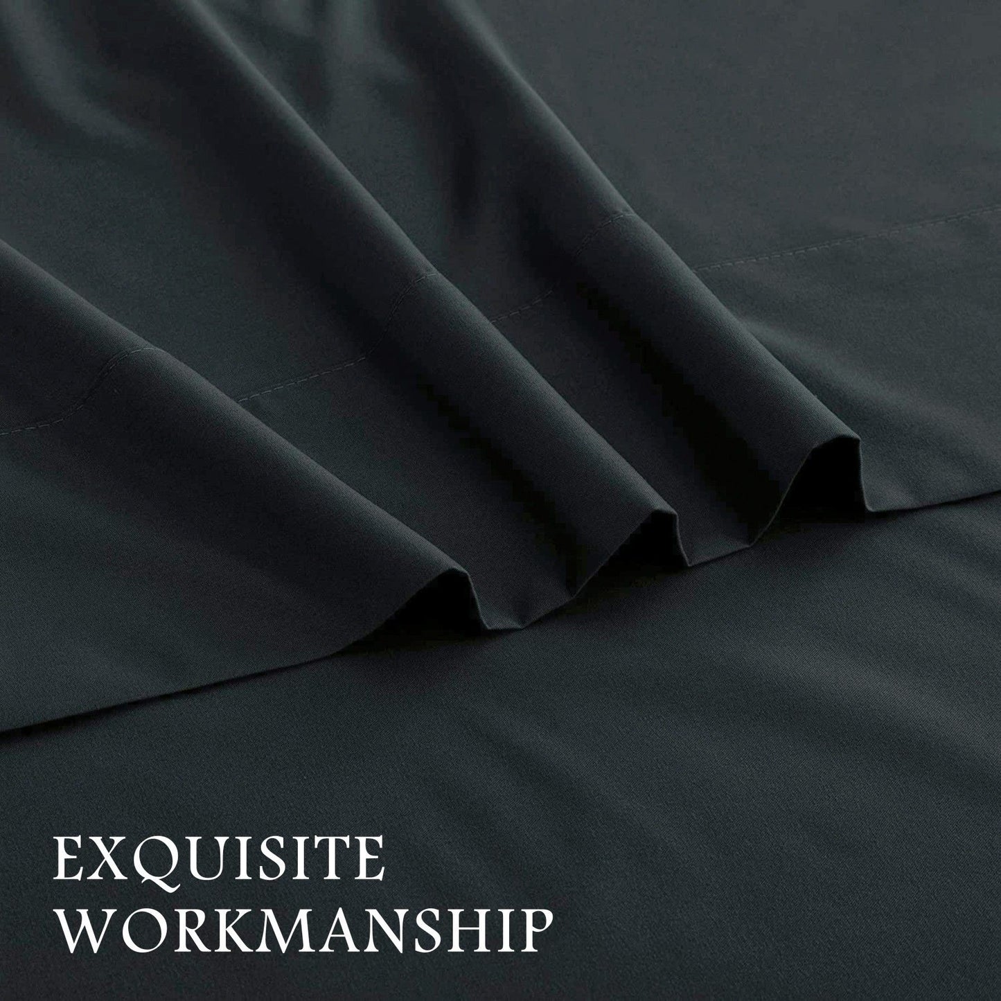 4 Piece Bed Sheet Set- Bedding Sheets & Pillowcases -Breathable Bedding - Wrinkle, Fade, Stain Resistant-Deep Pocket Flat Fitted Bed Sheet Set(Black,Double)