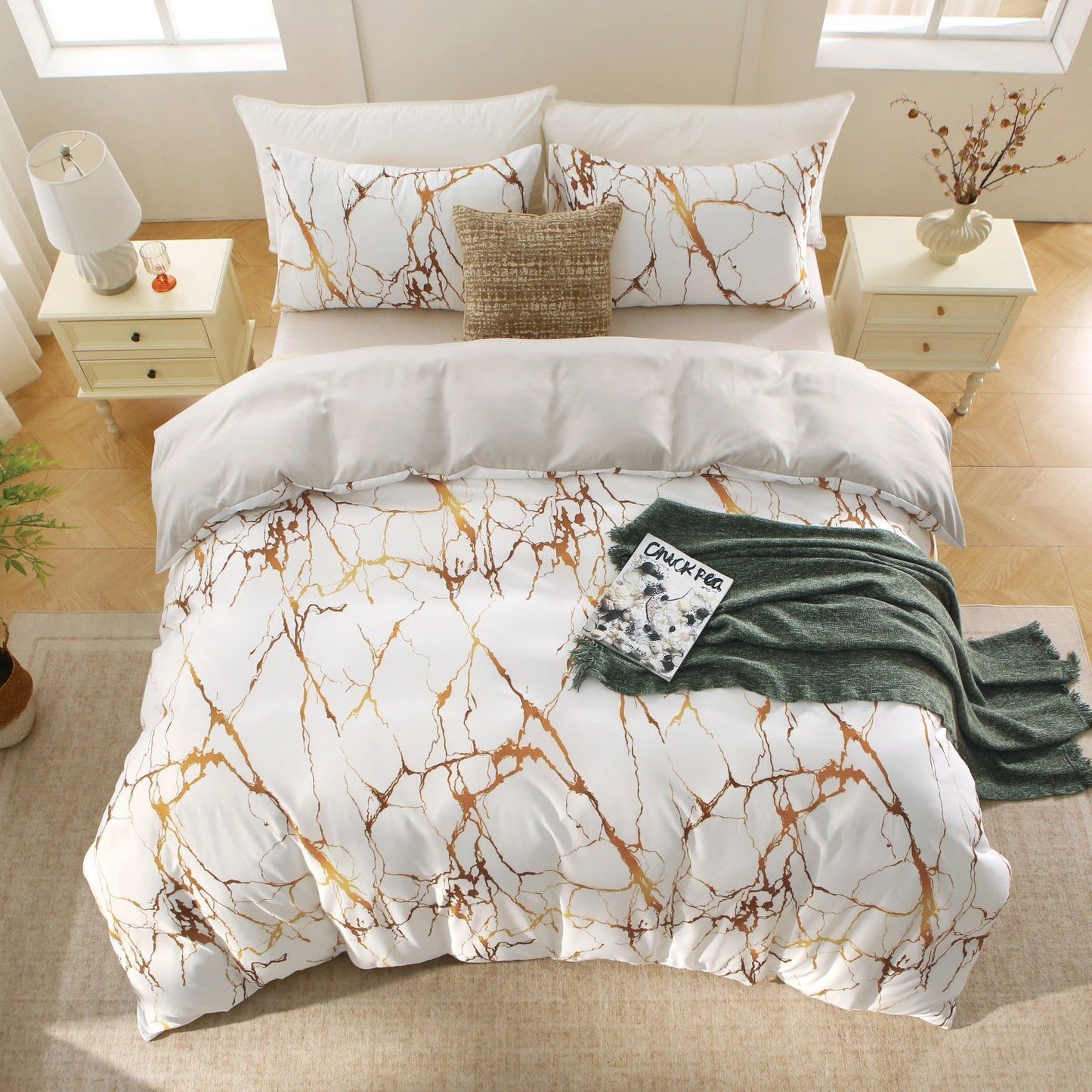 3 Piece Hotel Soft Microfiber Quilt Cover Set-2000TC Duvet/Donna Cover Set & Pillowcases -1 Quilt Cover Zipper Closure & 1 x Pillowcases-Breathable Bedding - Wrinkle, Fade, Stain Resistant(Marble Gleam,King)
