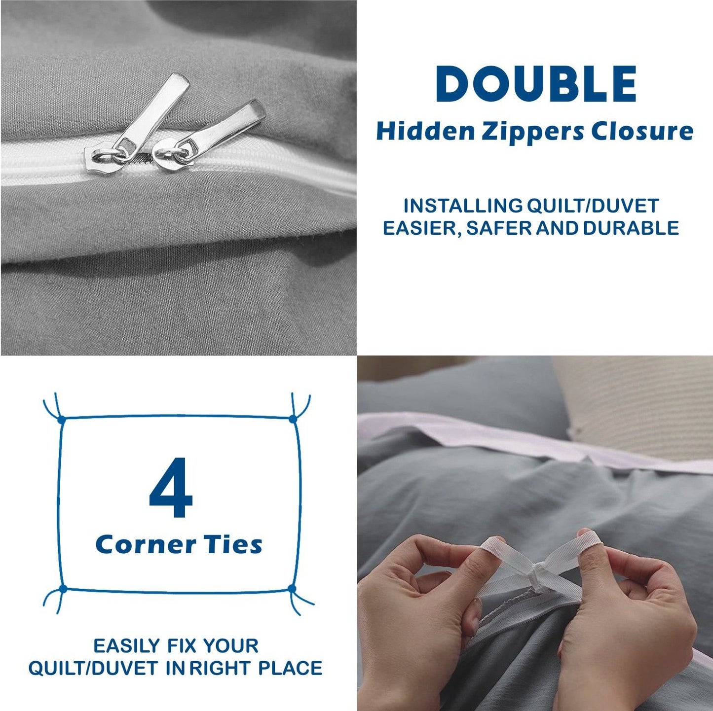 3 Piece Hotel Soft Microfiber Quilt Cover Set-2000TC Duvet/Donna Cover Set & Pillowcases -1 Quilt Cover Zipper Closure & 1 x Pillowcases-Breathable Bedding - Wrinkle, Fade, Stain Resistant(Grey,King)