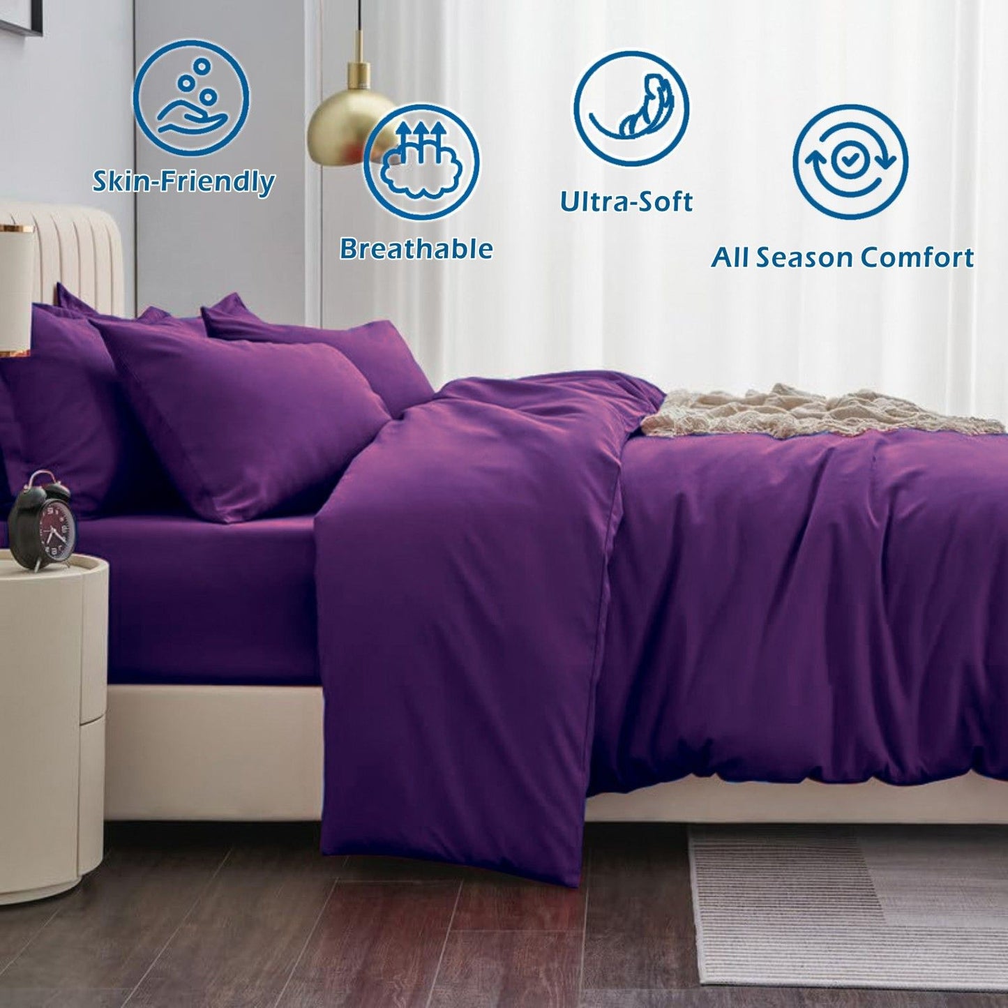 3 Piece Hotel Soft Microfiber Quilt Cover Set-2000TC Duvet/Donna Cover Set & Pillowcases -1 Quilt Cover Zipper Closure & 1 x Pillowcases-Breathable Bedding - Wrinkle, Fade, Stain Resistant(Purple,King)