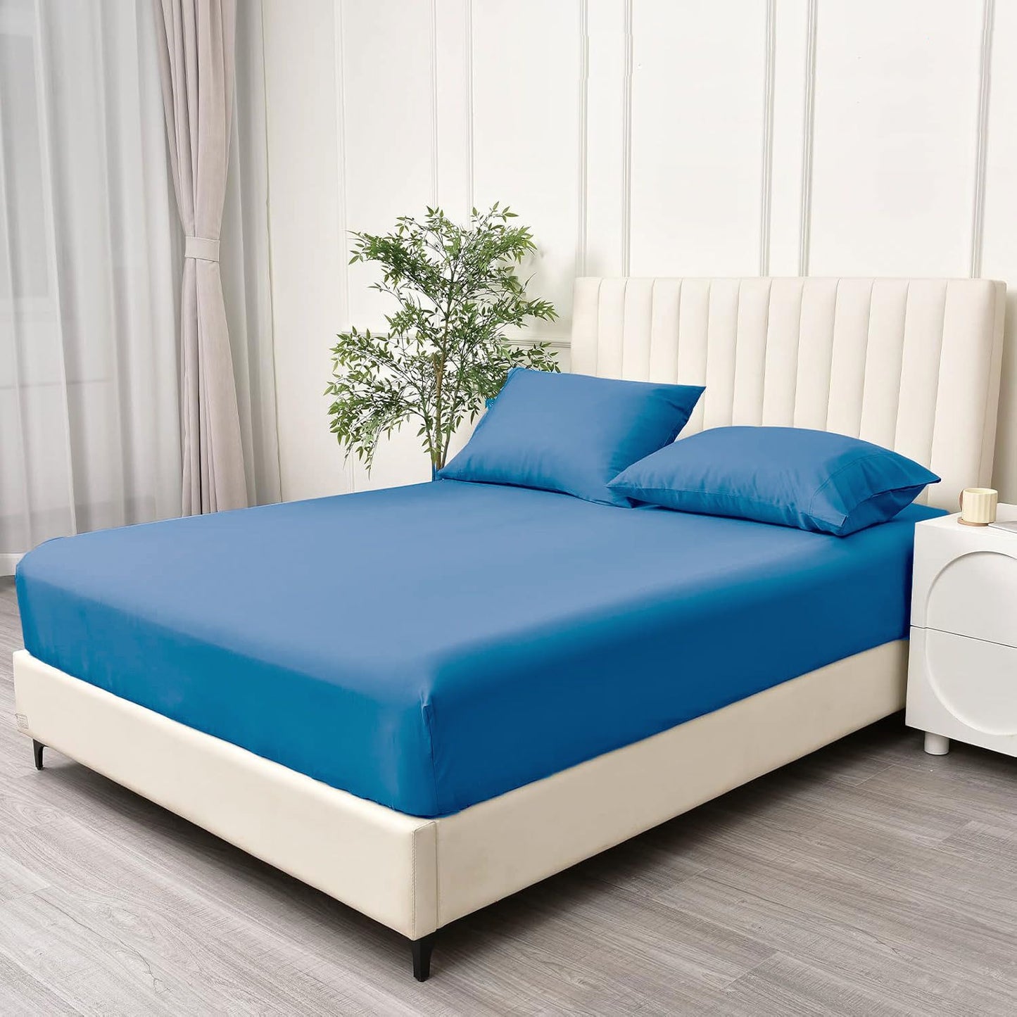 3 Piece Fitted Sheet Set- Fitted Sheet & Pillowcases -Breathable Bedding - Wrinkle, Fade, Stain Resistant- 40cm Deep Pocket Fitted Bed Sheet Set(Ocean,King)