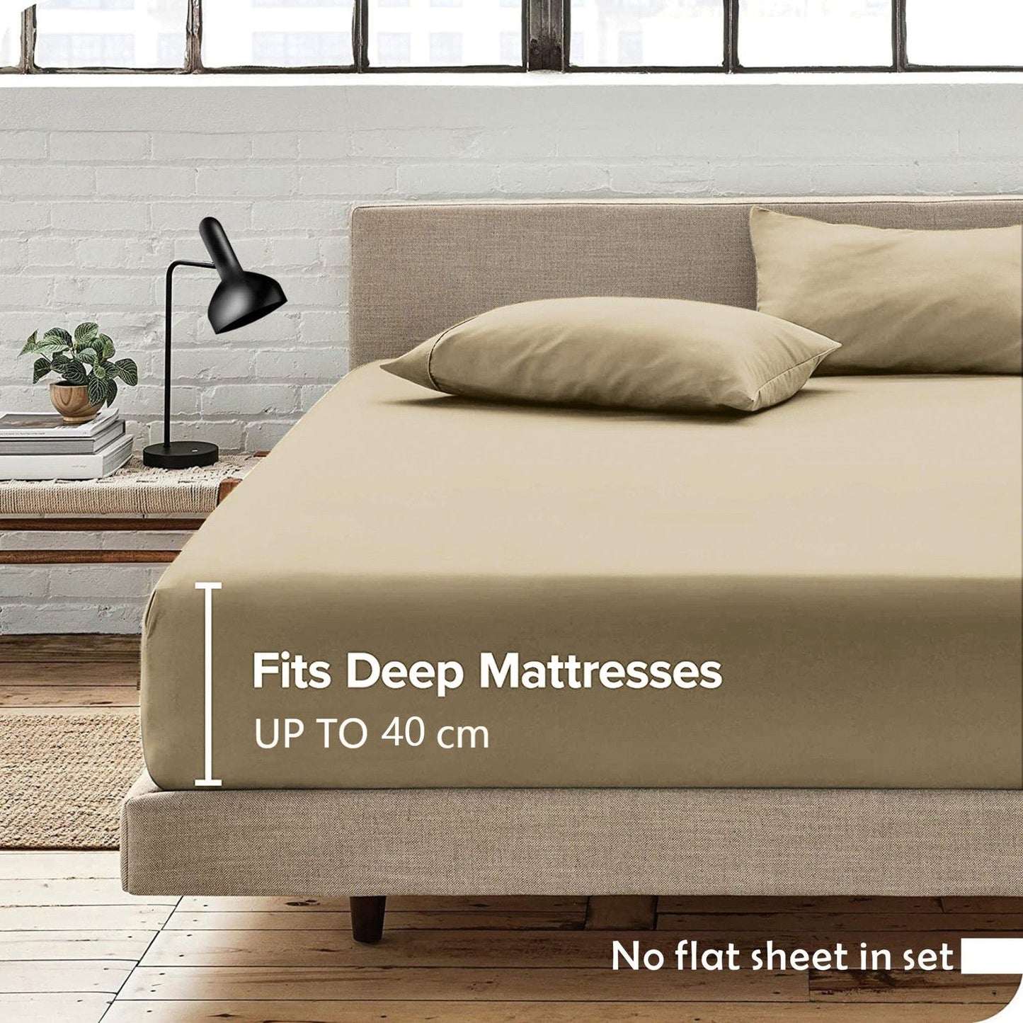 3 Piece Fitted Sheet Set- Fitted Sheet & Pillowcases -Breathable Bedding - Wrinkle, Fade, Stain Resistant- 40cm Deep Pocket Fitted Bed Sheet Set(Camel Beige,King)