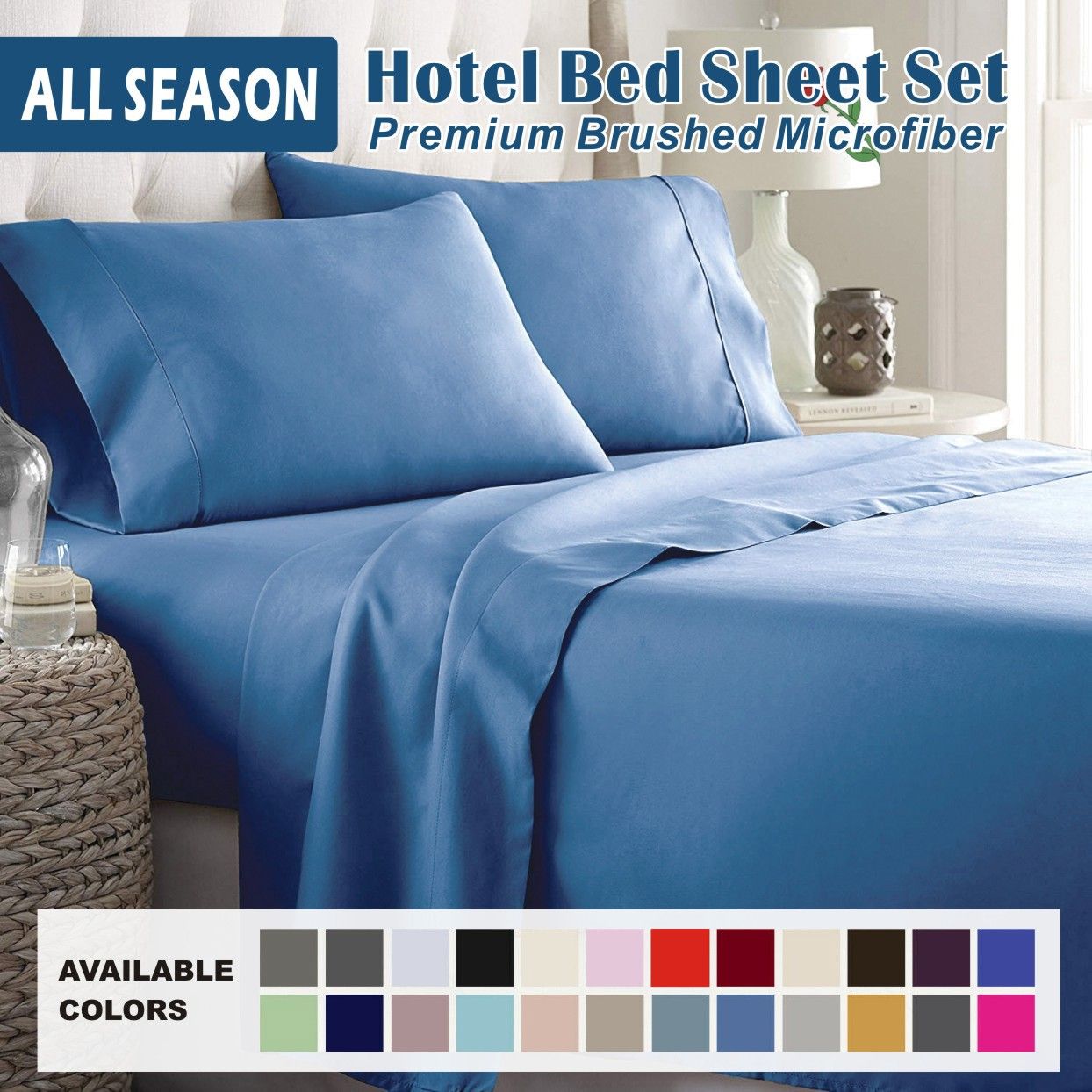 4 Piece Bed Sheet Set- Bedding Sheets & Pillowcases -Breathable Bedding - Wrinkle, Fade, Stain Resistant-Deep Pocket Flat Fitted Bed Sheet Set(Ocean,King)