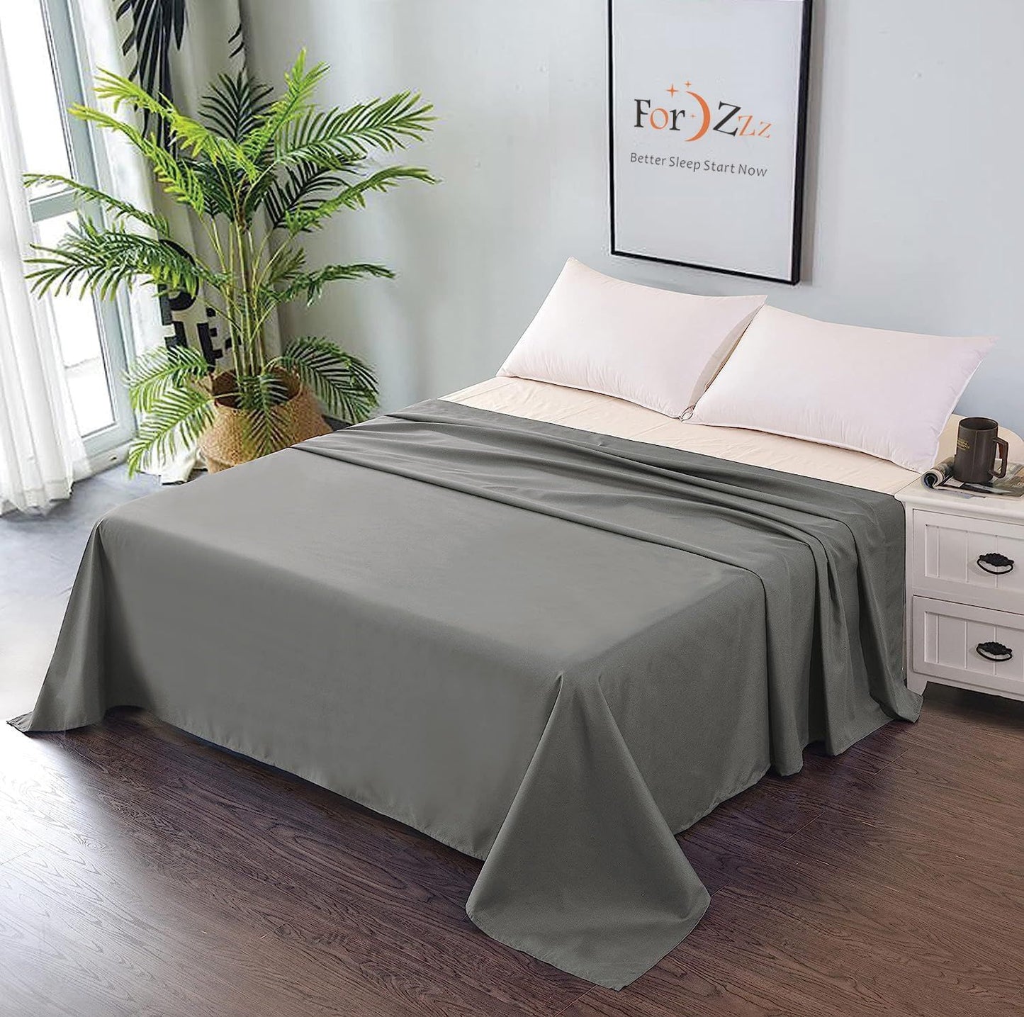 Elegant Comfort Premium Hotel Quality 1-Piece King Flat Sheet, Luxury and Softest 2000 Thread Count Bedding Flat Sheet(King,Grey)
