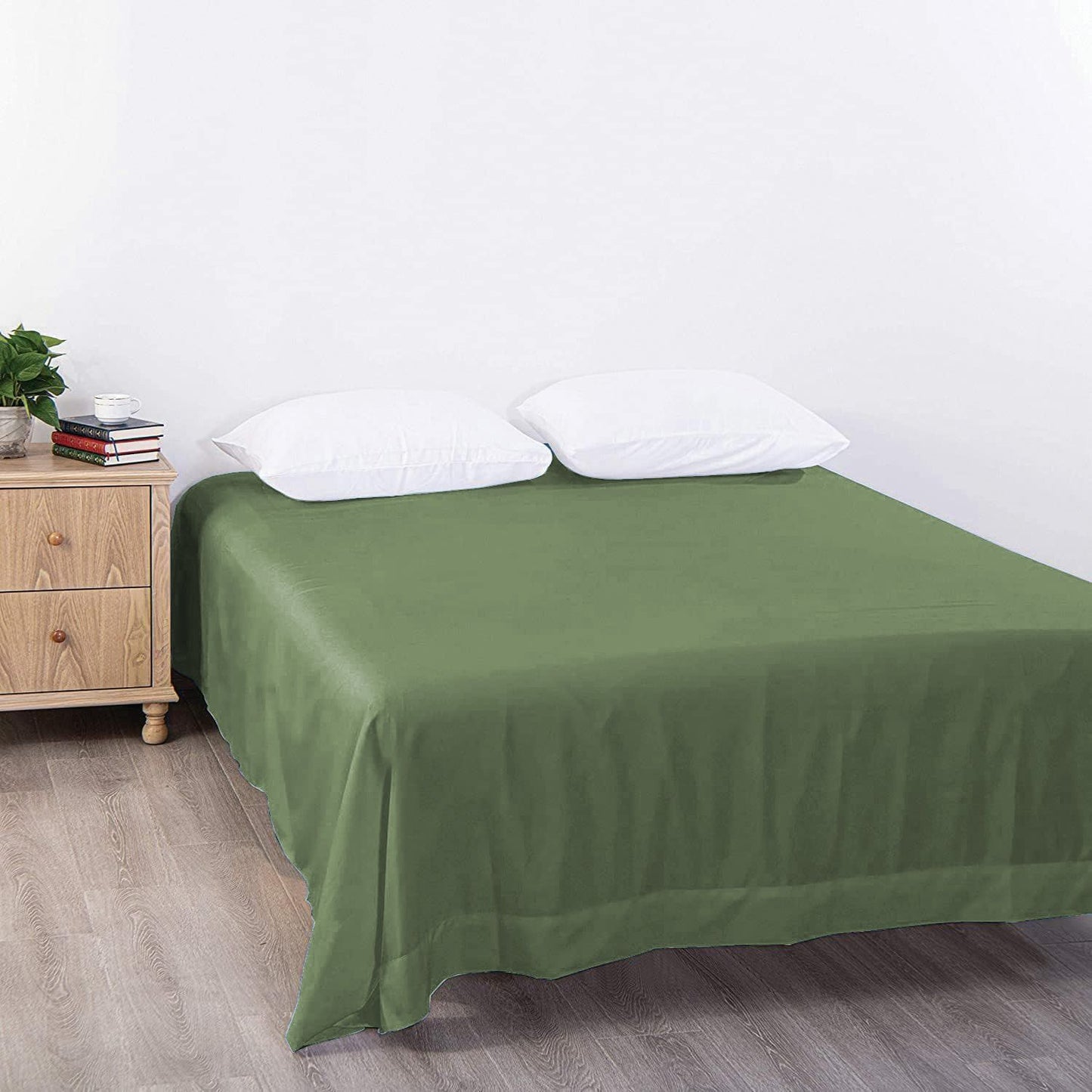 Elegant Comfort Premium Hotel Quality 1-Piece King Flat Sheet, Luxury and Softest 2000 Thread Count Bedding Flat Sheet(King,Olive green)
