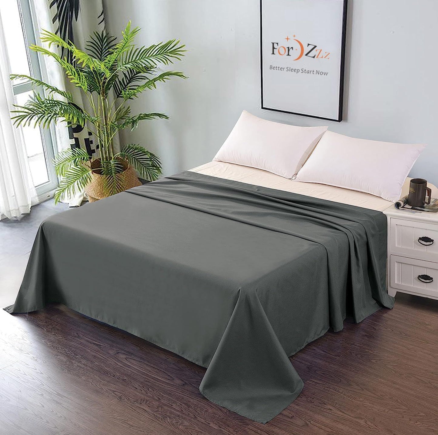 Elegant Comfort Premium Hotel Quality 1-Piece King Flat Sheet, Luxury and Softest 2000 Thread Count Bedding Flat Sheet(King,Dark gray)