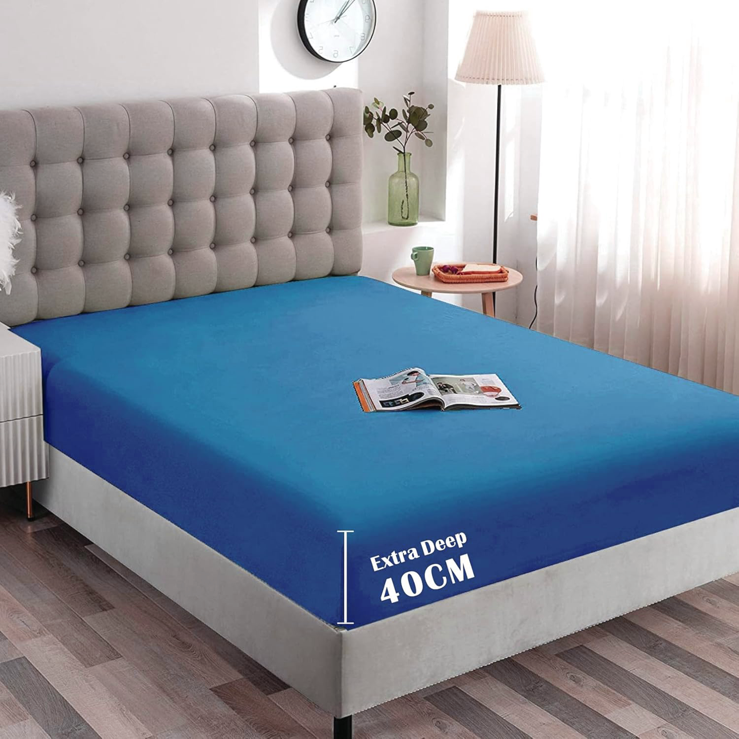 Hotel Quality Fitted Sheet - 1 Piece Fitted Sheet  -Breathable Bedding - Wrinkle, Fade, Stain Resistant- 16inch/40cm Deep Pocket Fitted Bed Sheet-Wrinkle and Fade Resistant,(Ocean,King)