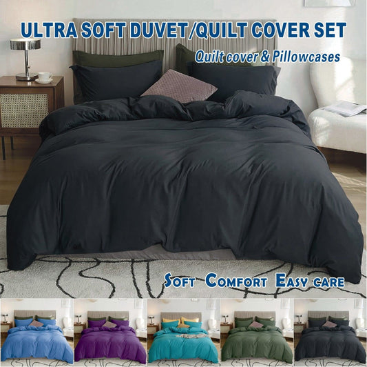 2 Piece Hotel Soft Microfiber Quilt Cover Set-2000TC Duvet/Donna Cover Set & Pillowcases -1 Quilt Cover Zipper Closure & 1 x Pillowcases-Breathable Bedding - Wrinkle, Fade, Stain Resistant(Black,King Single)