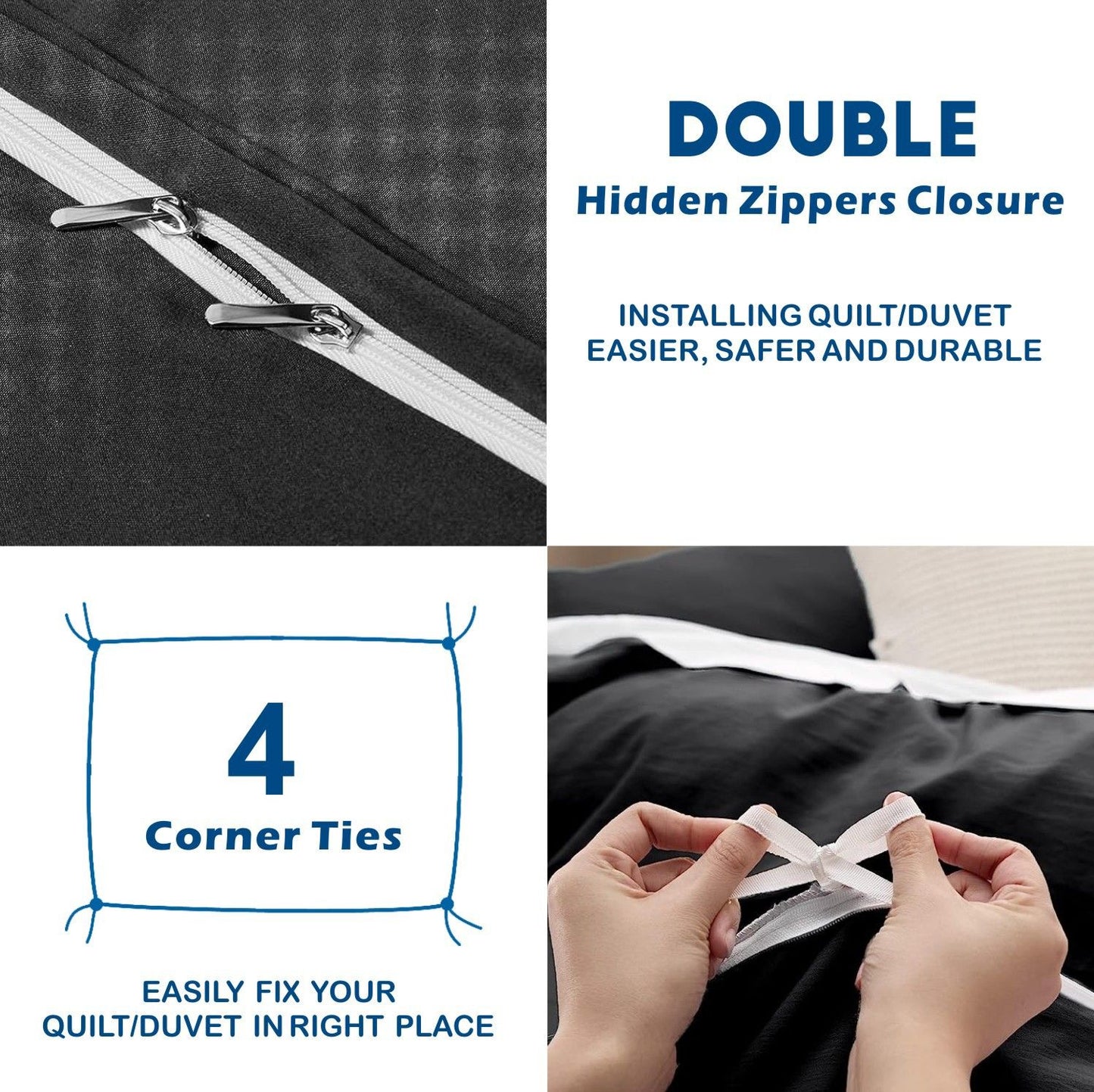 2 Piece Hotel Soft Microfiber Quilt Cover Set-2000TC Duvet/Donna Cover Set & Pillowcases -1 Quilt Cover Zipper Closure & 1 x Pillowcases-Breathable Bedding - Wrinkle, Fade, Stain Resistant(Black,King Single)