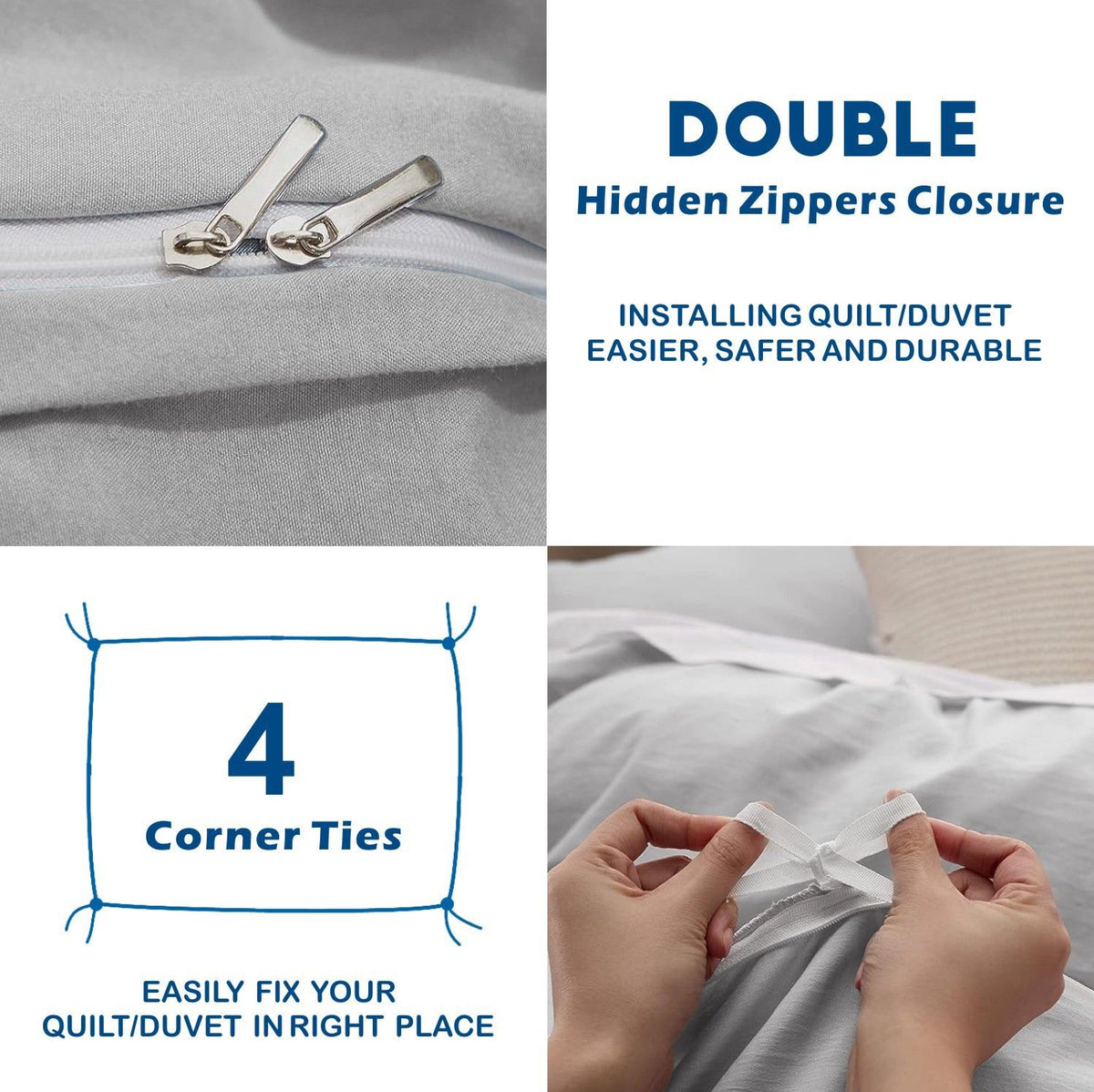 2 Piece Hotel Soft Microfiber Quilt Cover Set-2000TC Duvet/Donna Cover Set & Pillowcases -1 Quilt Cover Zipper Closure & 1 x Pillowcases-Breathable Bedding - Wrinkle, Fade, Stain Resistant(Silver-gray,King Single)