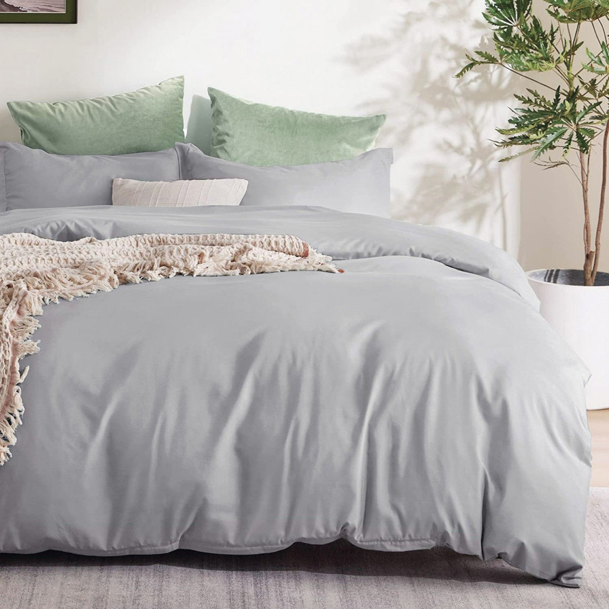 2 Piece Hotel Soft Microfiber Quilt Cover Set-2000TC Duvet/Donna Cover Set & Pillowcases -1 Quilt Cover Zipper Closure & 1 x Pillowcases-Breathable Bedding - Wrinkle, Fade, Stain Resistant(Silver-gray,King Single)