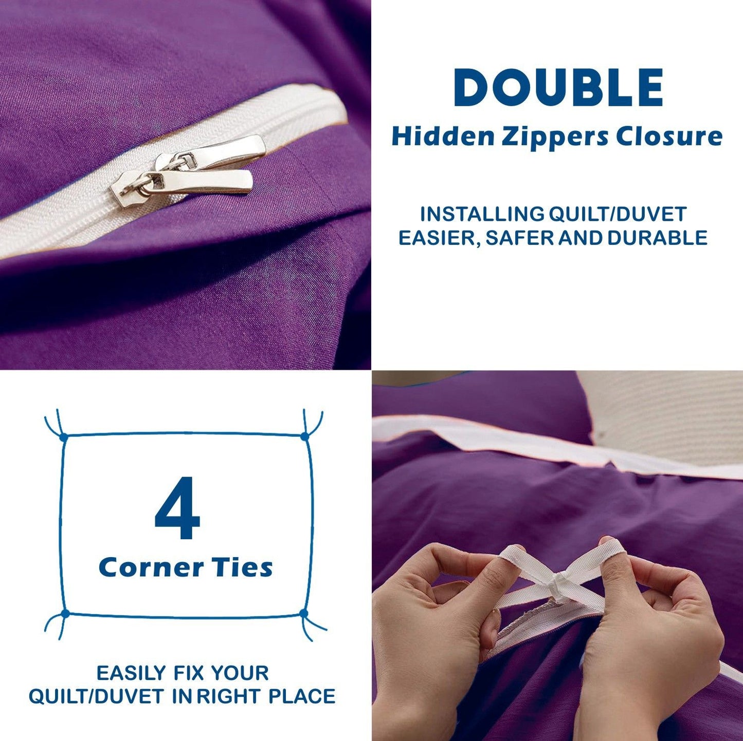 2 Piece Hotel Soft Microfiber Quilt Cover Set-2000TC Duvet/Donna Cover Set & Pillowcases -1 Quilt Cover Zipper Closure & 1 x Pillowcases-Breathable Bedding - Wrinkle, Fade, Stain Resistant(Purple,King Single)