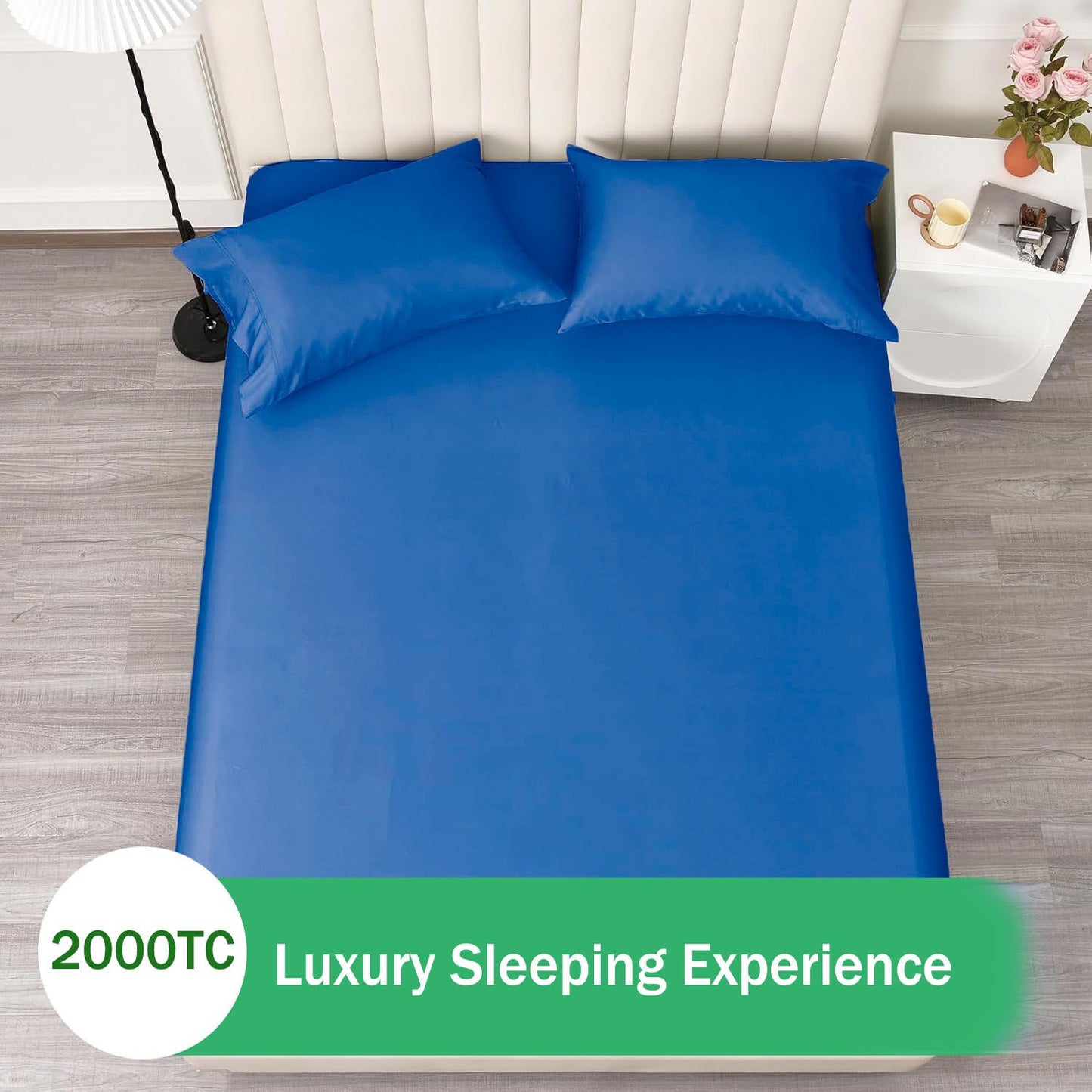 2 Piece Fitted Sheet Set- Fitted Sheet & Pillowcases -Breathable Bedding - Wrinkle, Fade, Stain Resistant- 40cm Deep Pocket Fitted Bed Sheet Set(Royal blue,King Single)