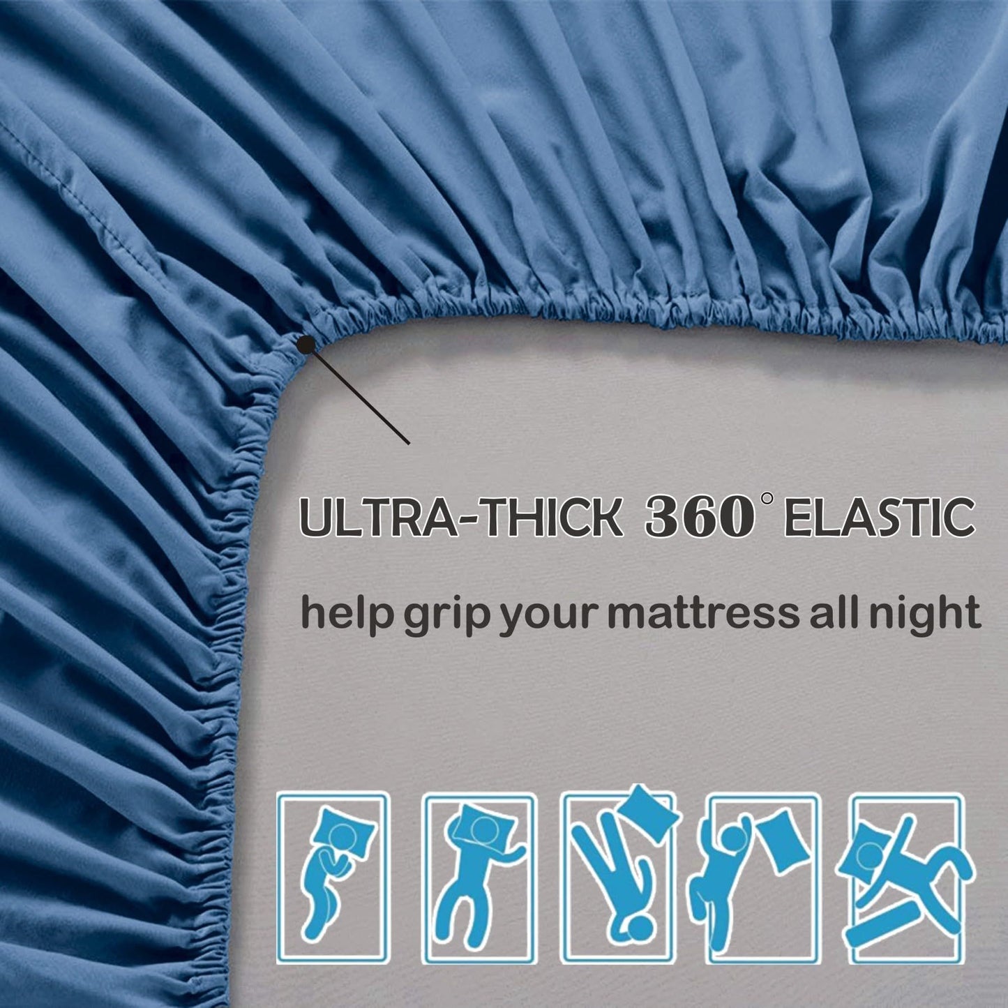 2 Piece Fitted Sheet Set- Fitted Sheet & Pillowcases -Breathable Bedding - Wrinkle, Fade, Stain Resistant- 40cm Deep Pocket Fitted Bed Sheet Set(Navy,King Single)