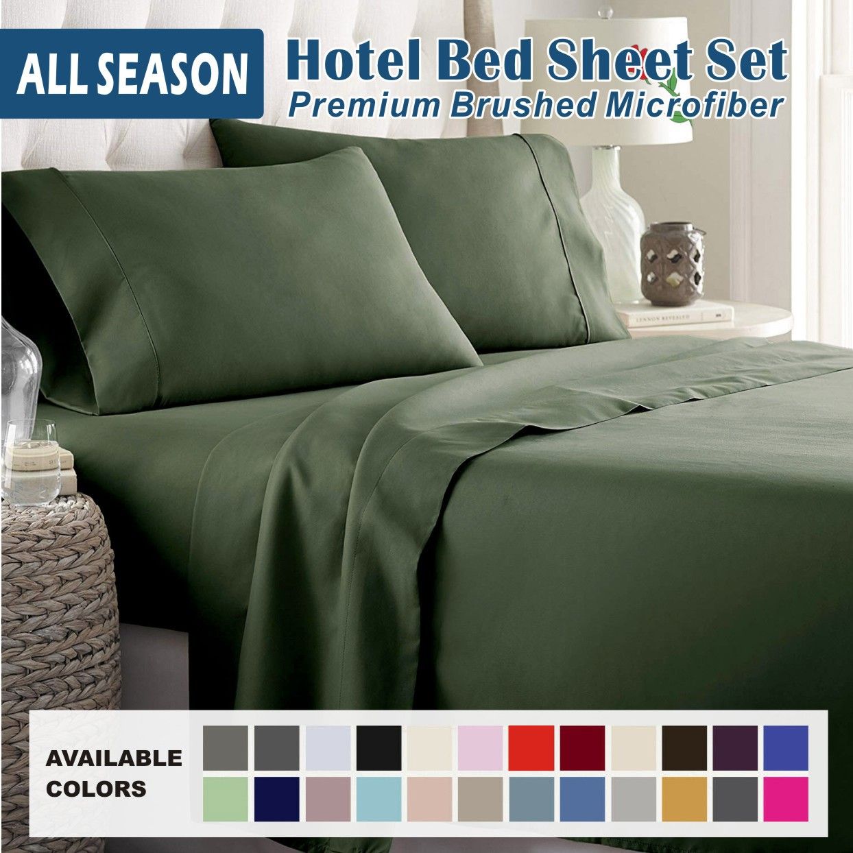 3 Piece Bed Sheet Set- Bedding Sheets & Pillowcases -Breathable Bedding - Wrinkle, Fade, Stain Resistant-Deep Pocket Flat Fitted Bed Sheet Set(Olive green,King Single)
