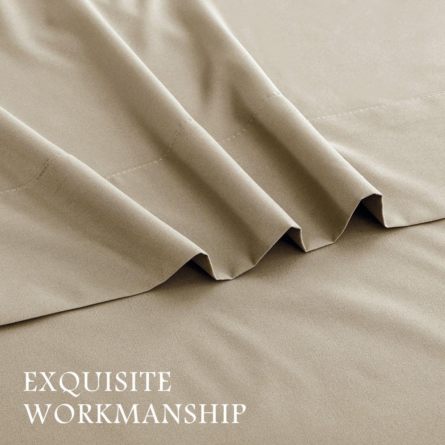 3 Piece Bed Sheet Set- Bedding Sheets & Pillowcases -Breathable Bedding - Wrinkle, Fade, Stain Resistant-Deep Pocket Flat Fitted Bed Sheet Set(Camel Beige,King Single)